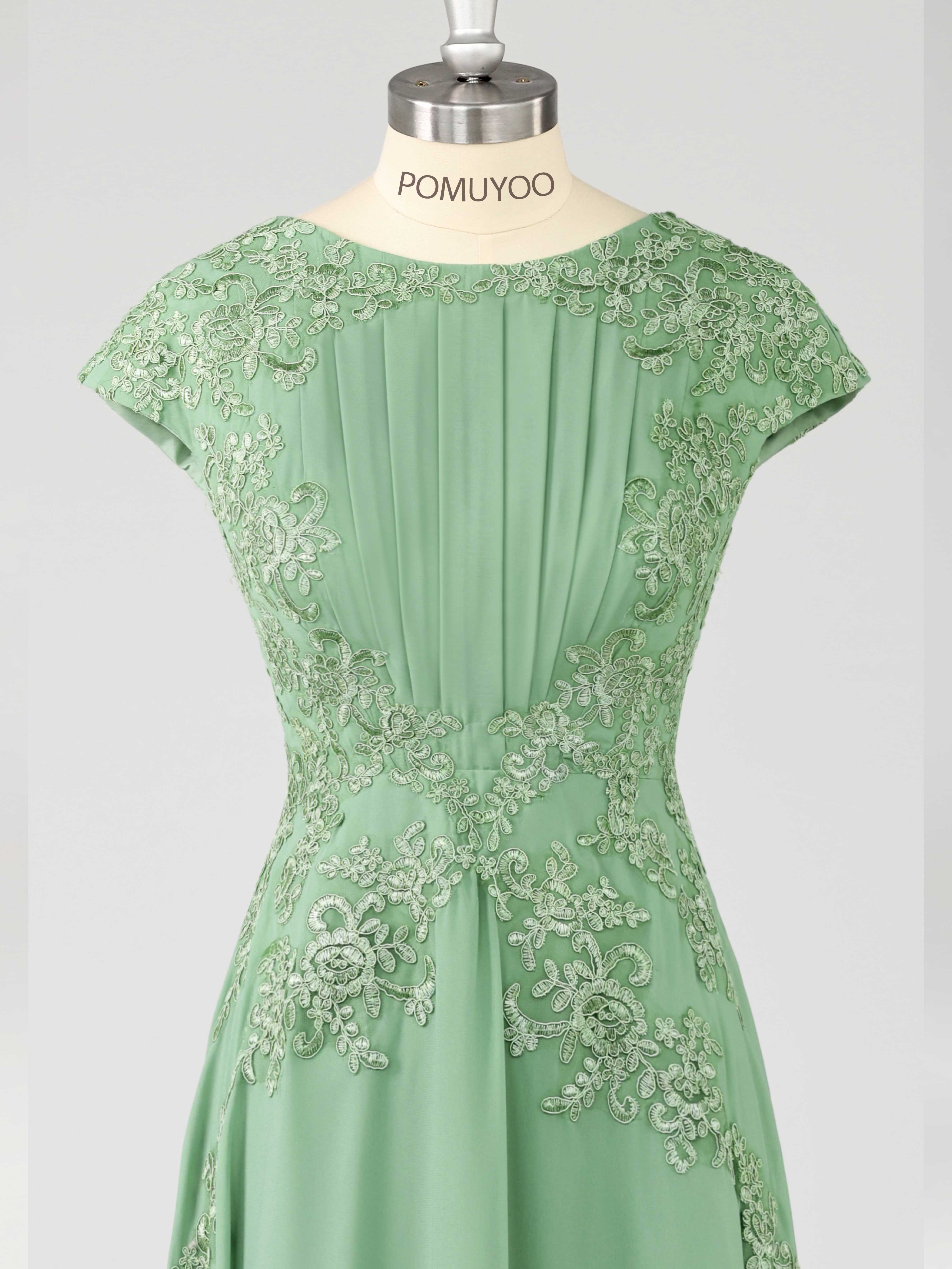 Delicate Scoop Ruched Appliques Floor Length Chiffon Mother of the Bride Dresses