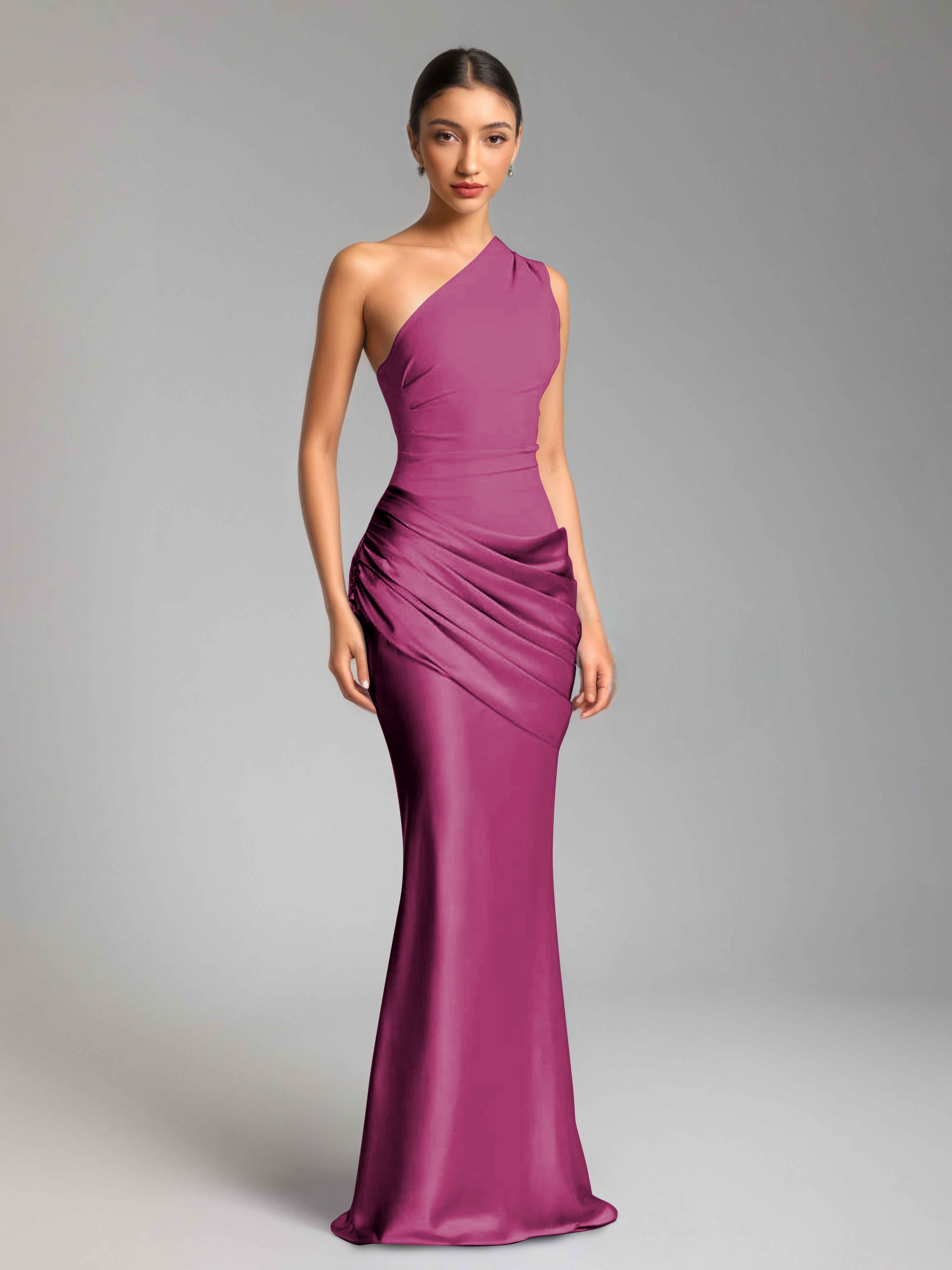 Jaelithra Gorgeous One Shoulder Pleated Satin Long Prom Dresses
