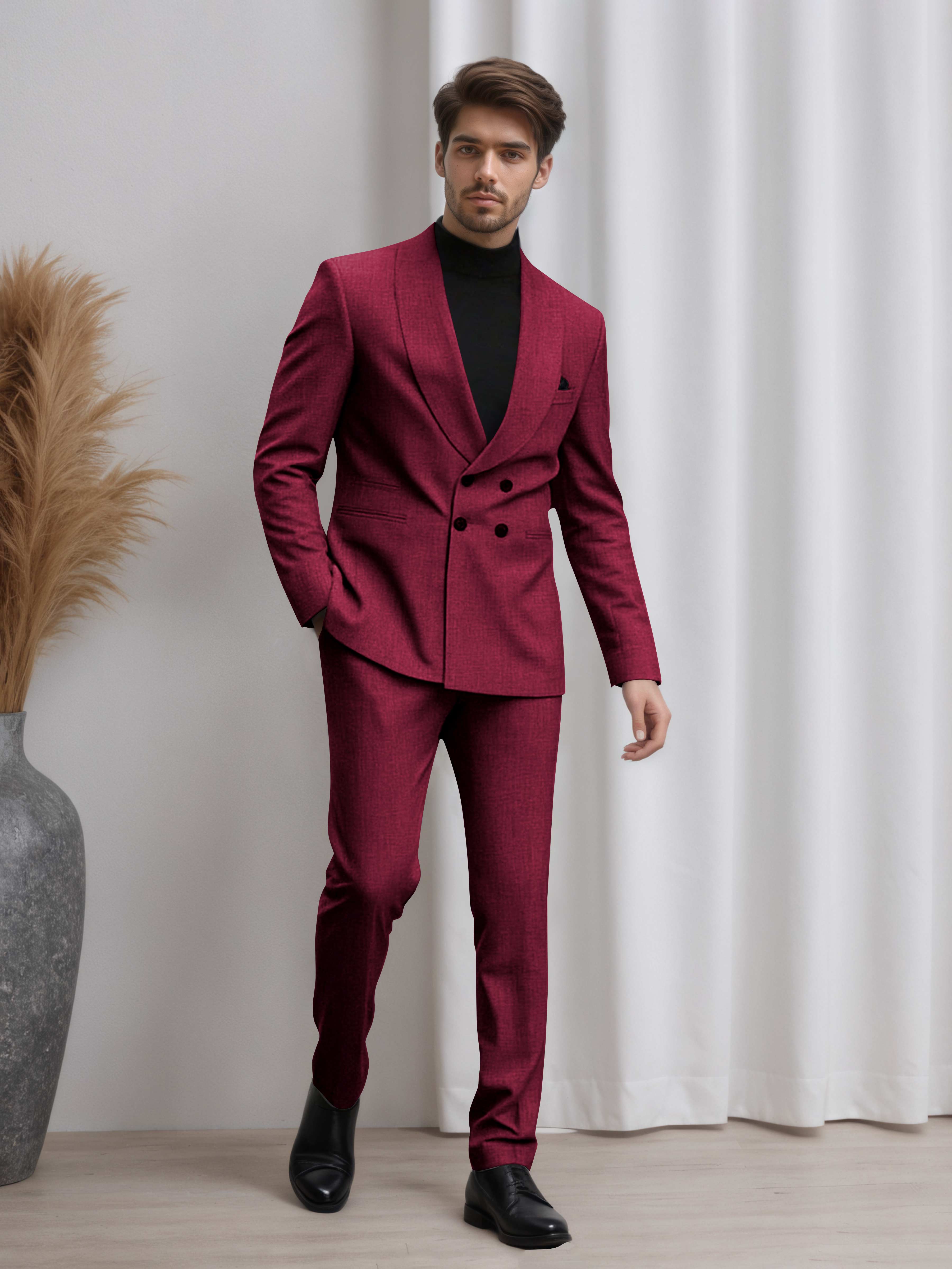 Double Breasted Shawl Lapel Men's 2 Pieces Suit for Business & Wedding Guests