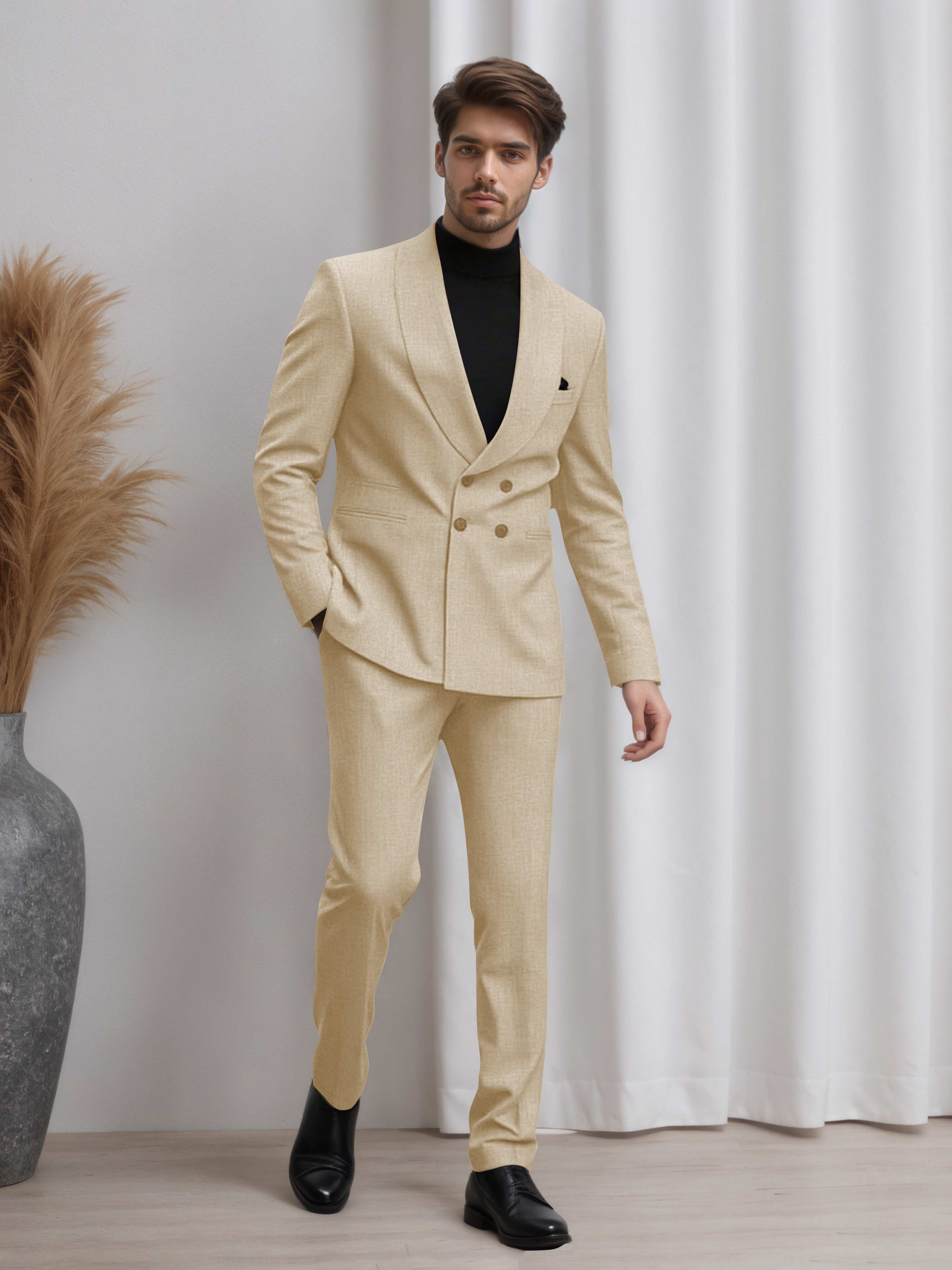 Double Breasted Shawl Lapel Men's 2 Pieces Suit for Business & Wedding Guests