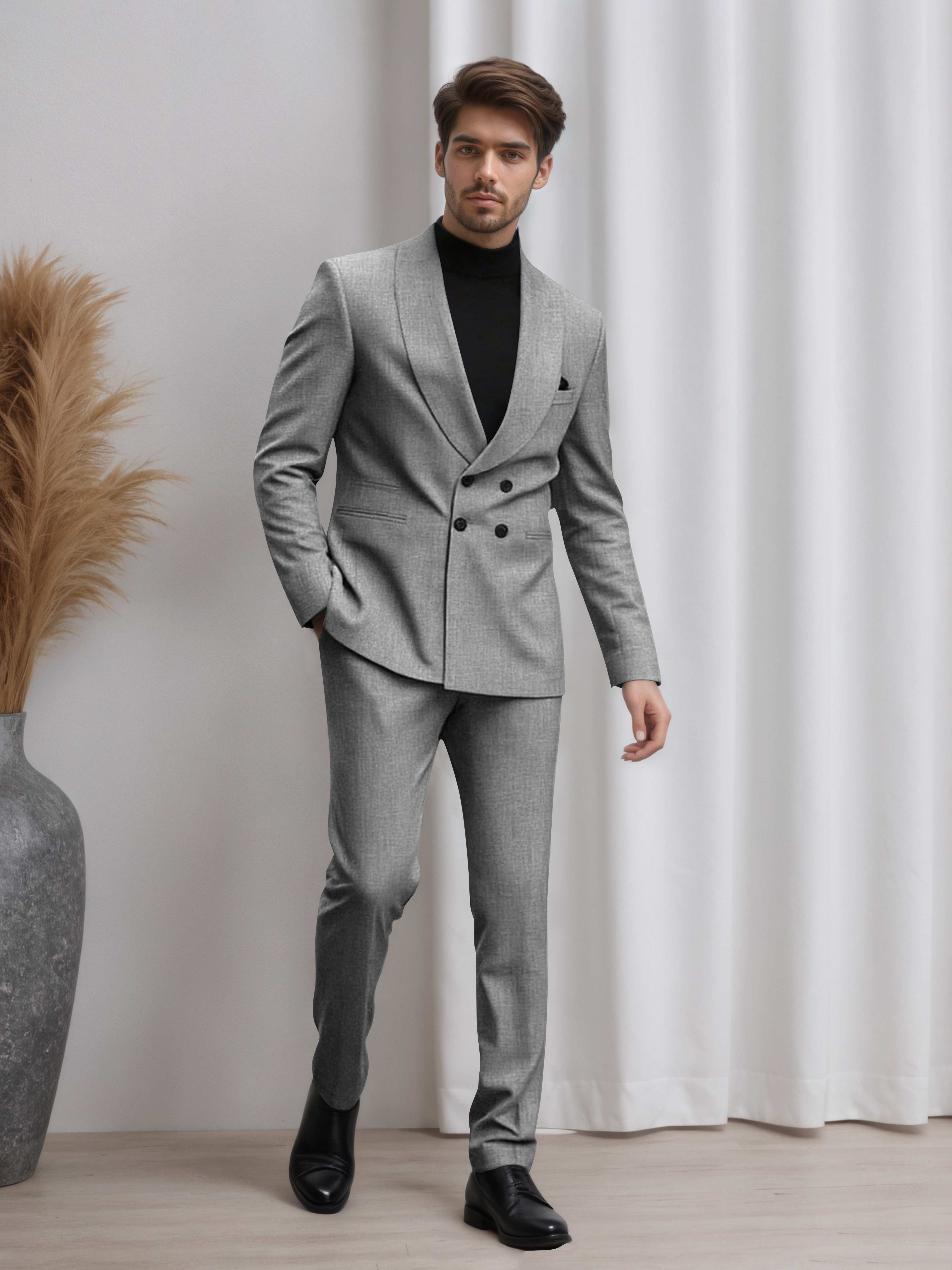 Double Breasted Shawl Lapel Men's 2 Pieces Suit for Business & Wedding Guests