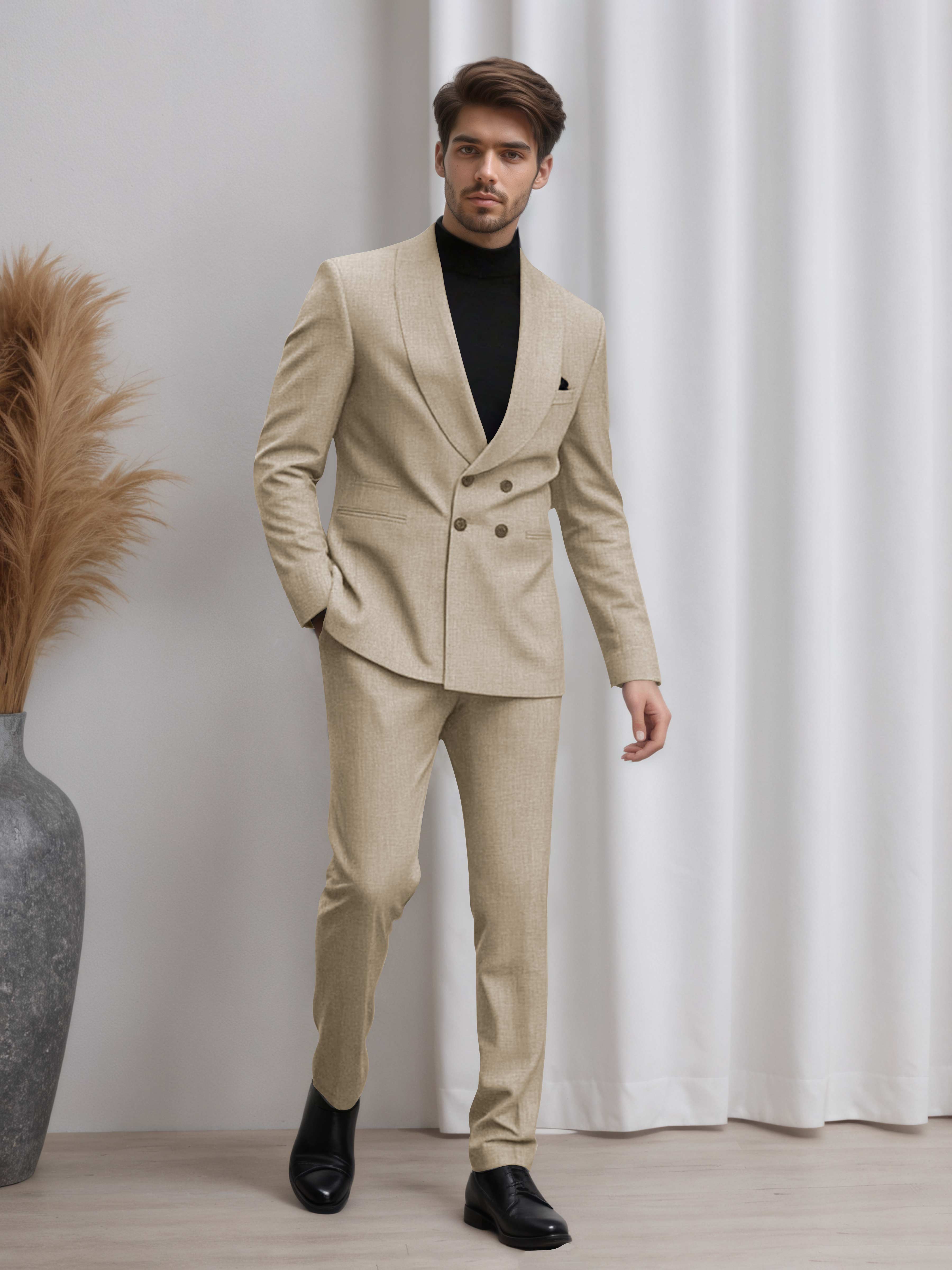 Double Breasted Shawl Lapel Men's 2 Pieces Suit for Business & Wedding Guests