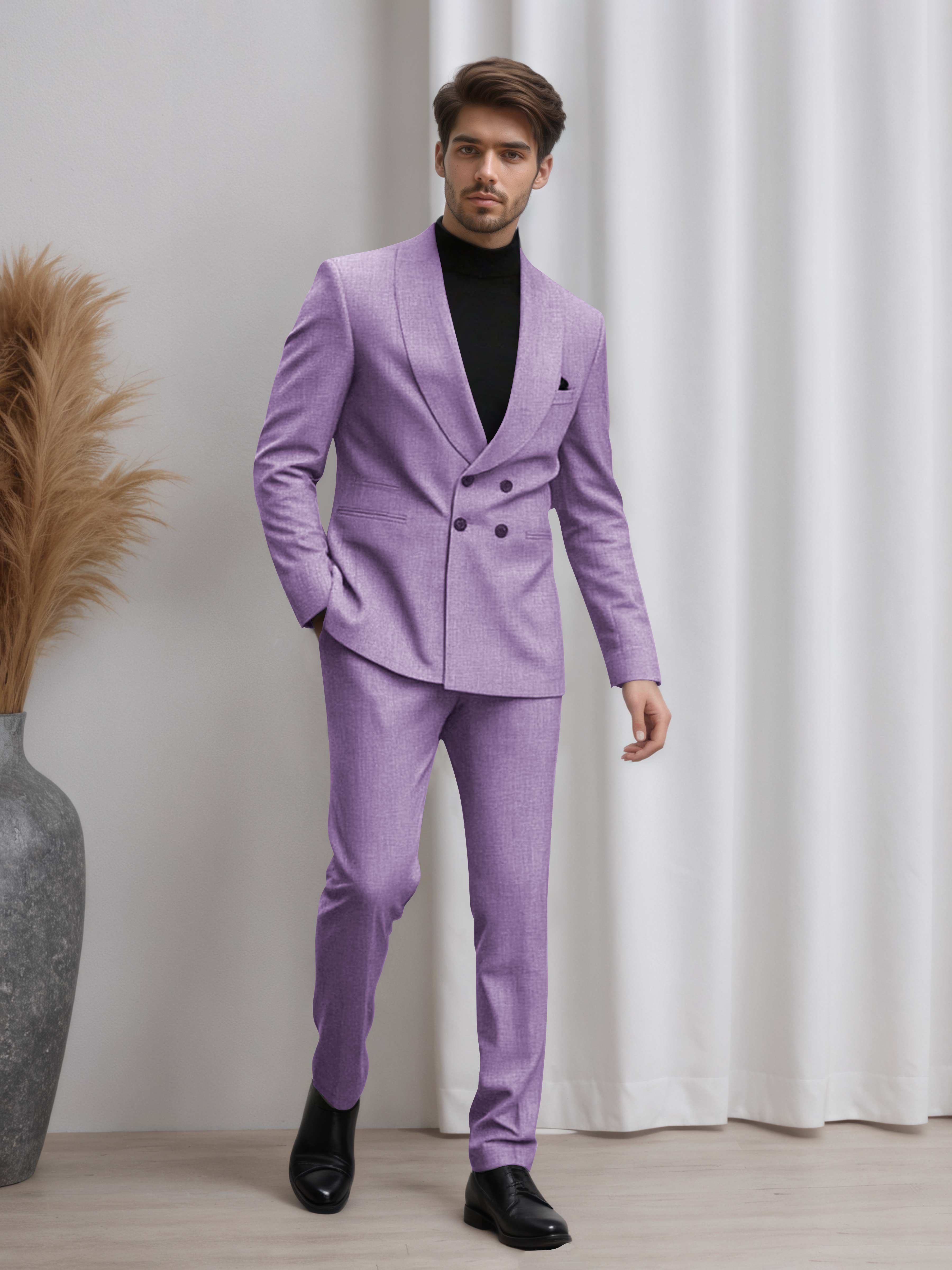 Double Breasted Shawl Lapel Men's 2 Pieces Suit for Business & Wedding Guests