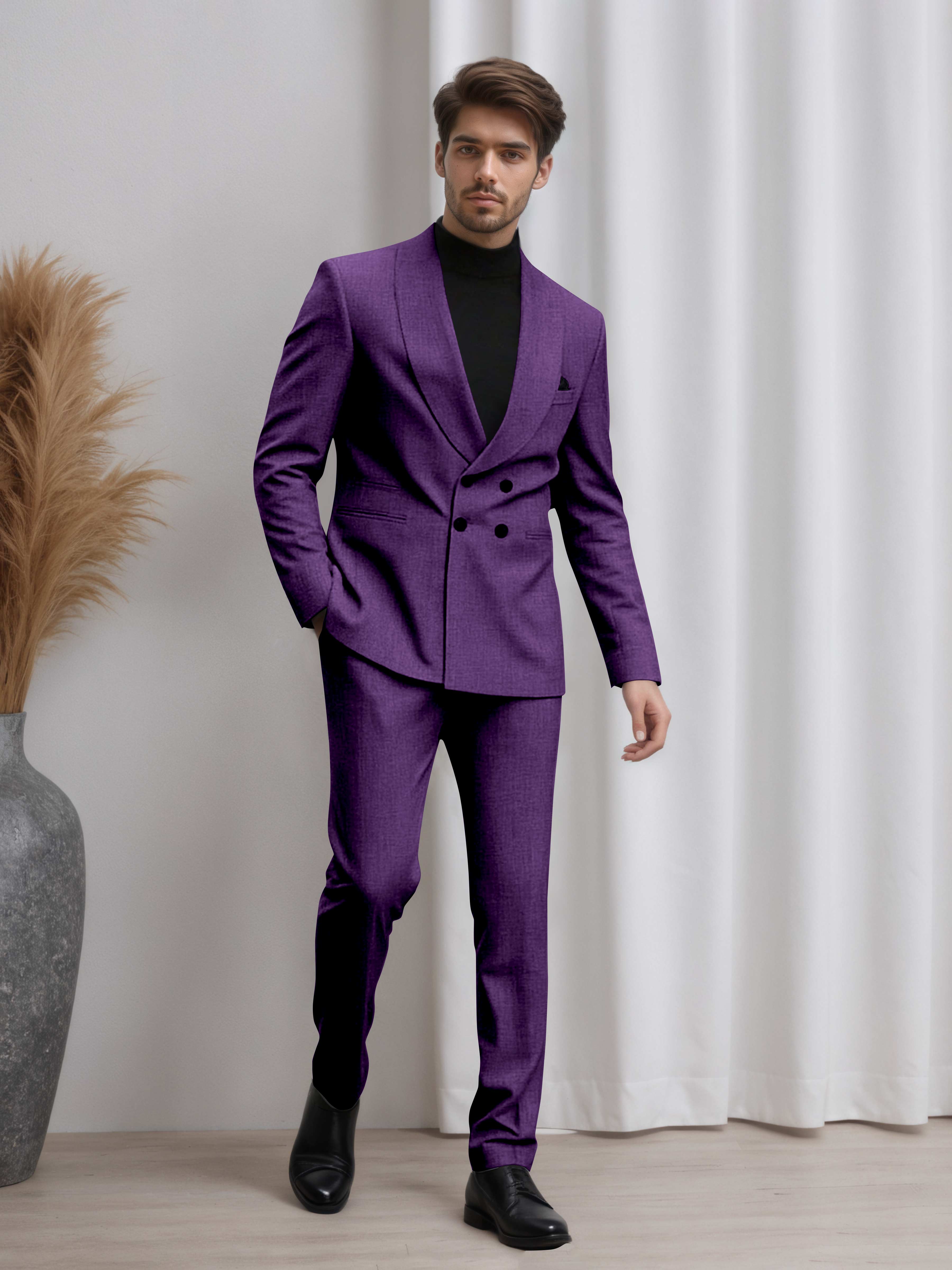 Double Breasted Shawl Lapel Men's 2 Pieces Suit for Business & Wedding Guests