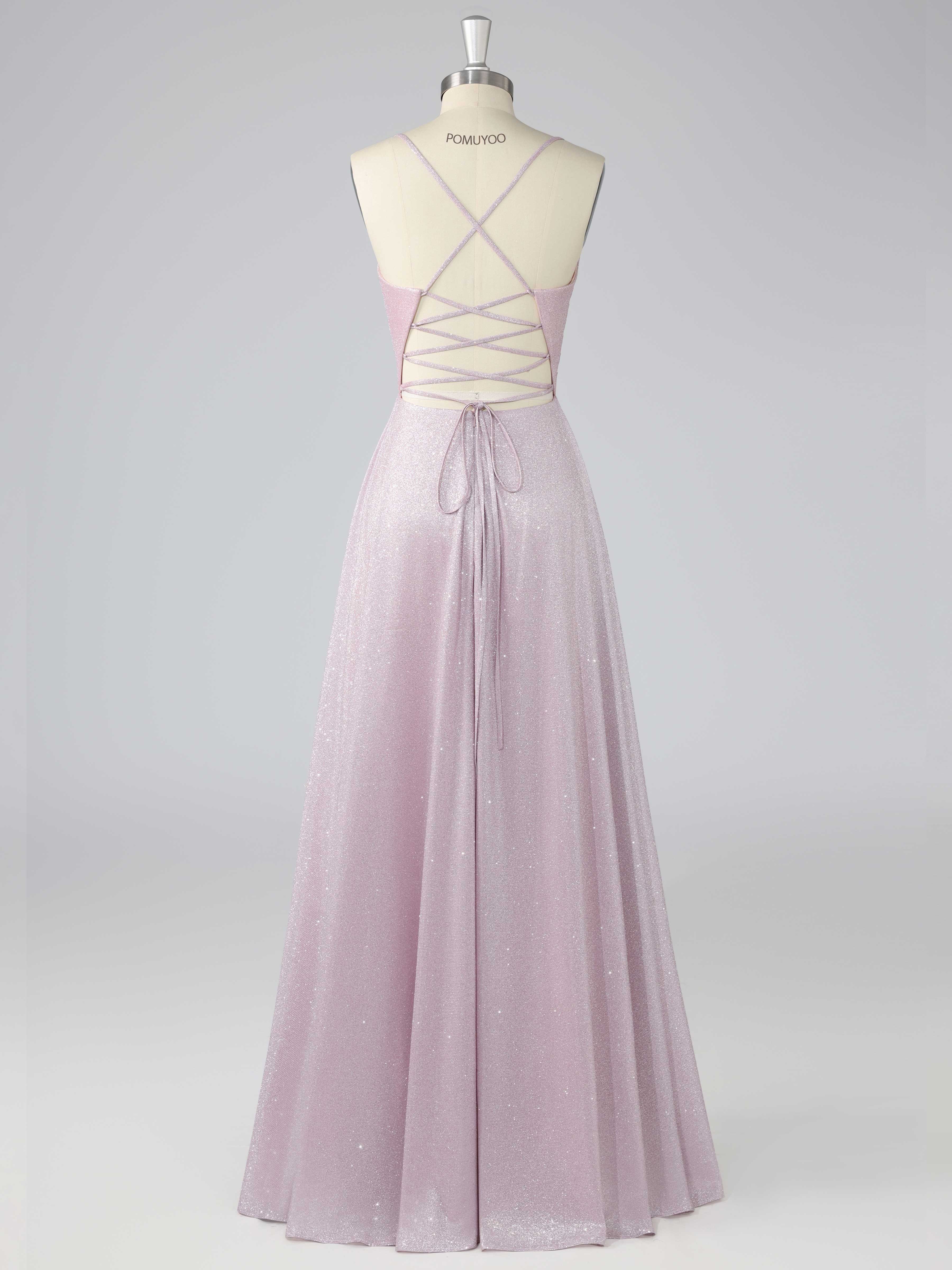 Dreamy A-Line Cowl Spaghetti Straps Ruched Long Glotter Prom Dresses