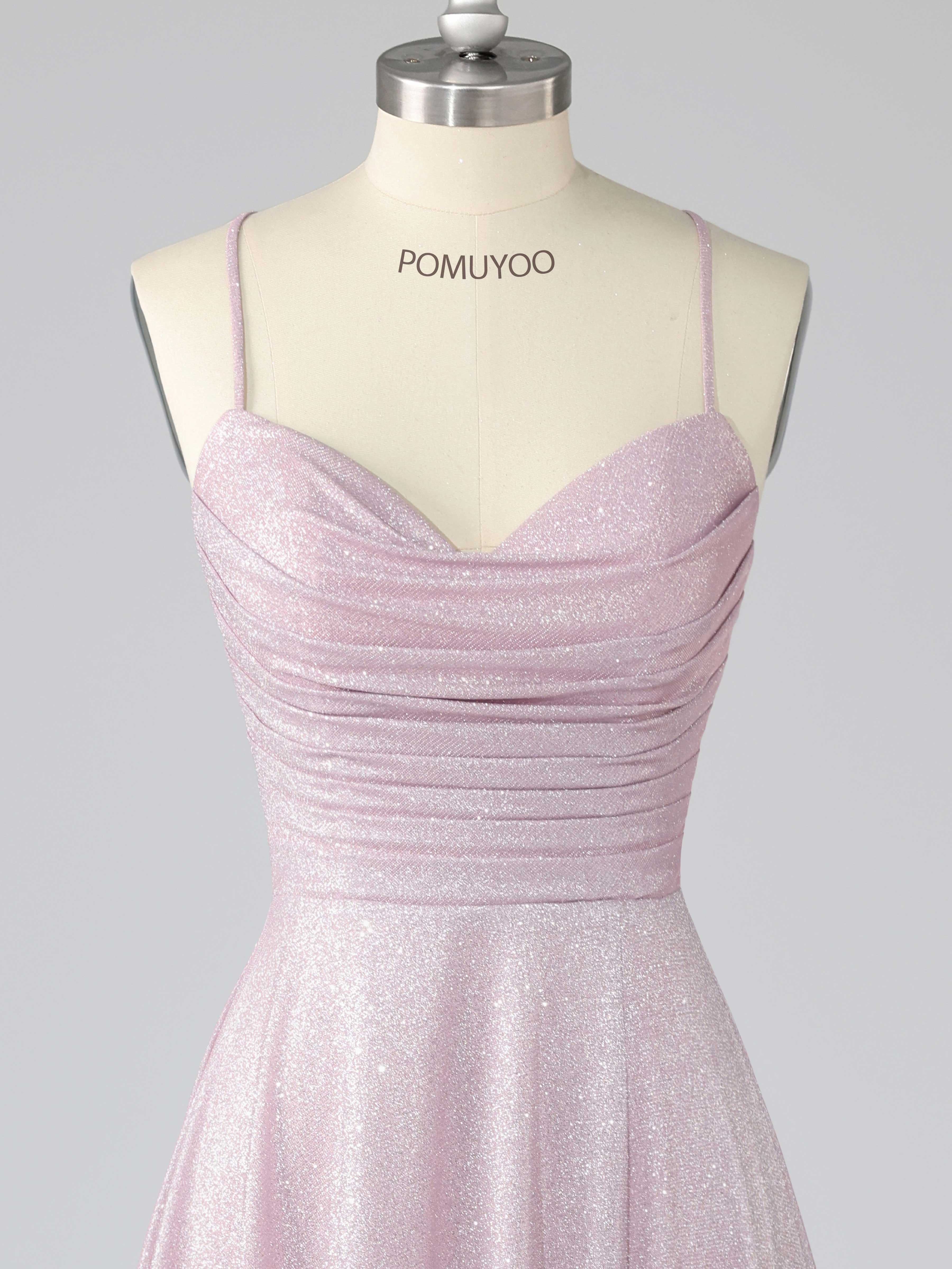 Dreamy A-Line Cowl Spaghetti Straps Ruched Long Glotter Prom Dresses