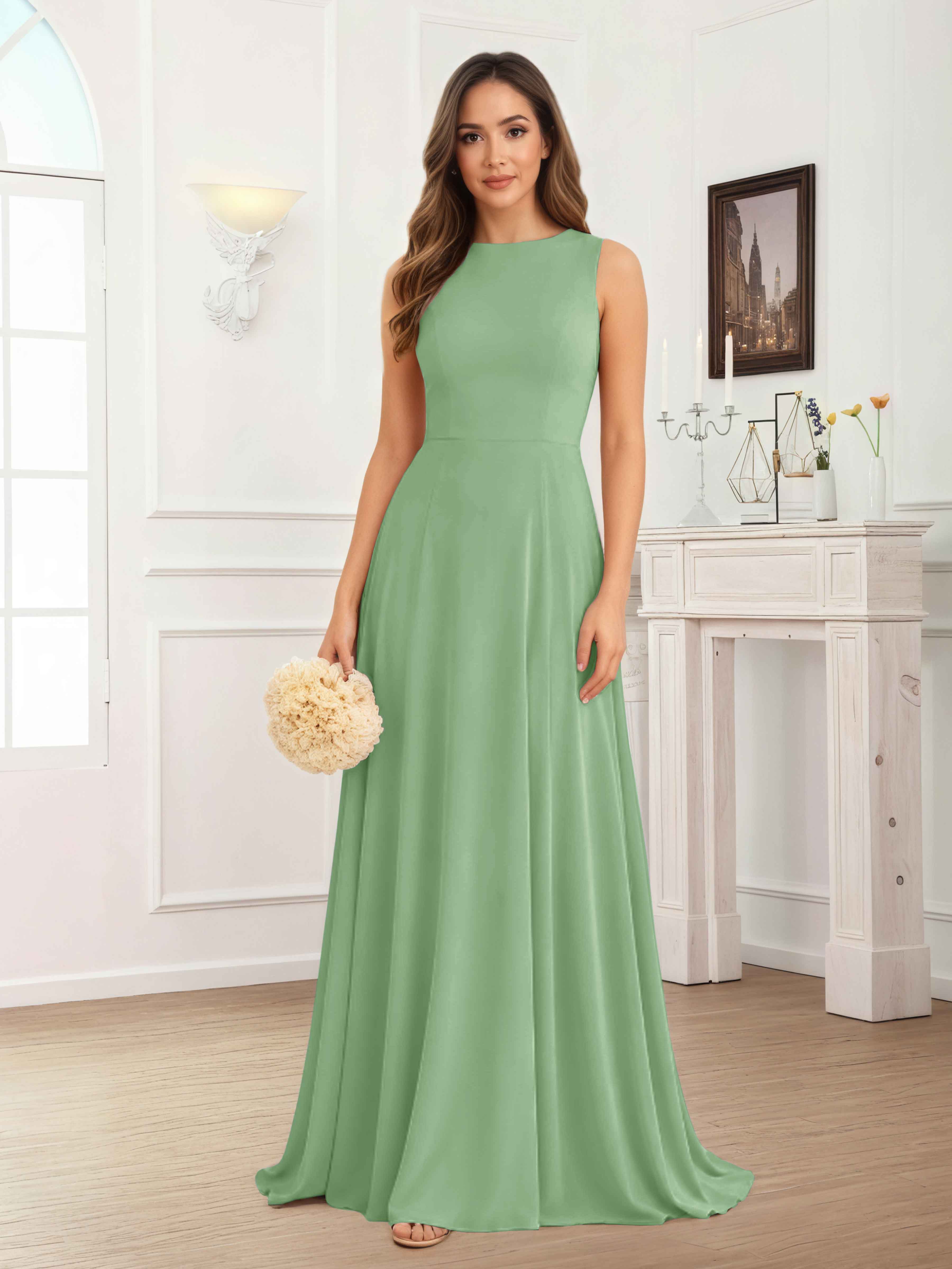 Fraelithra Modest Scoop A-Line Sleeveless Long Bridesmaid Dresses