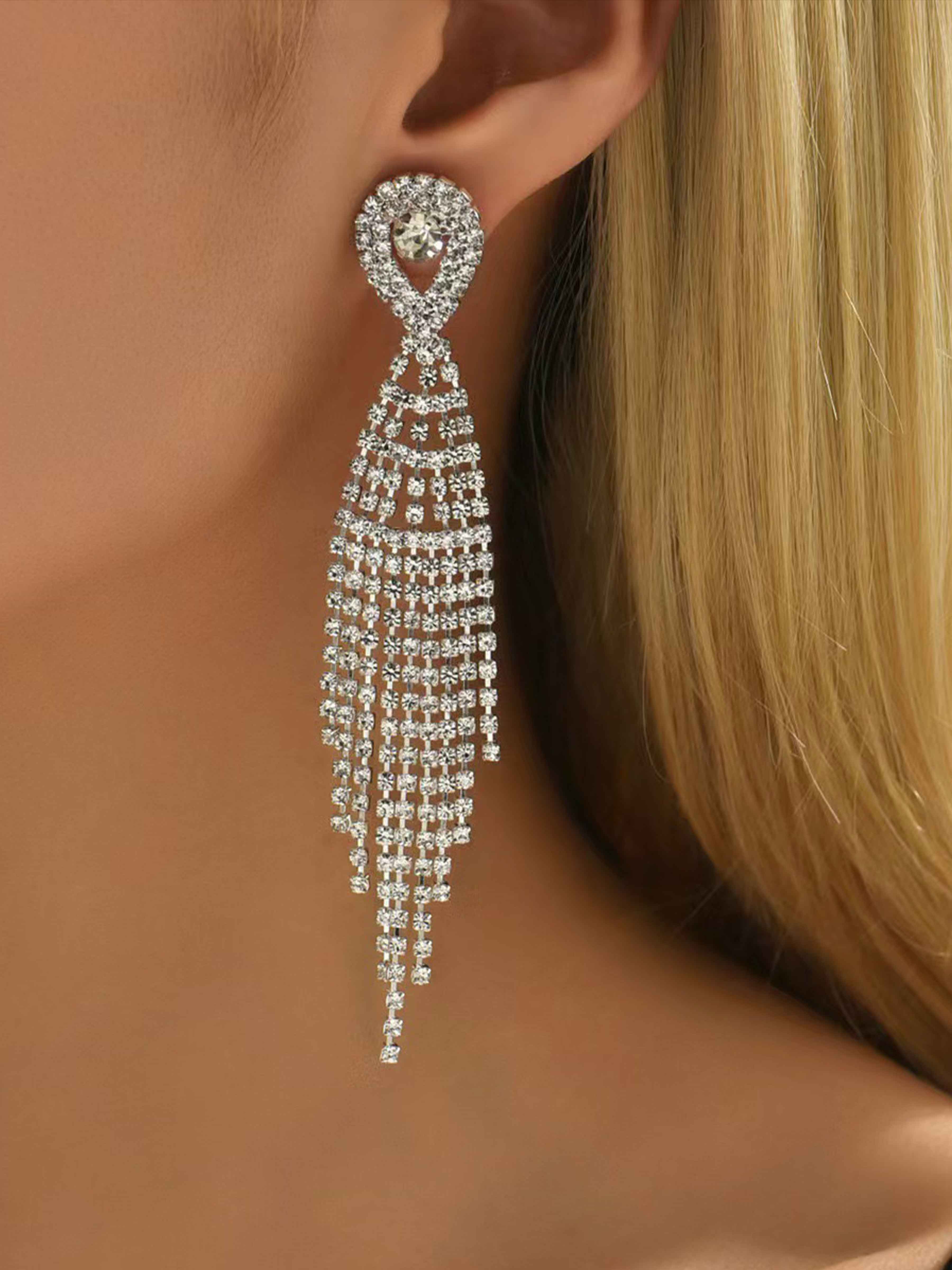 Vintage Style Rhinestone Long Tassel Earrings