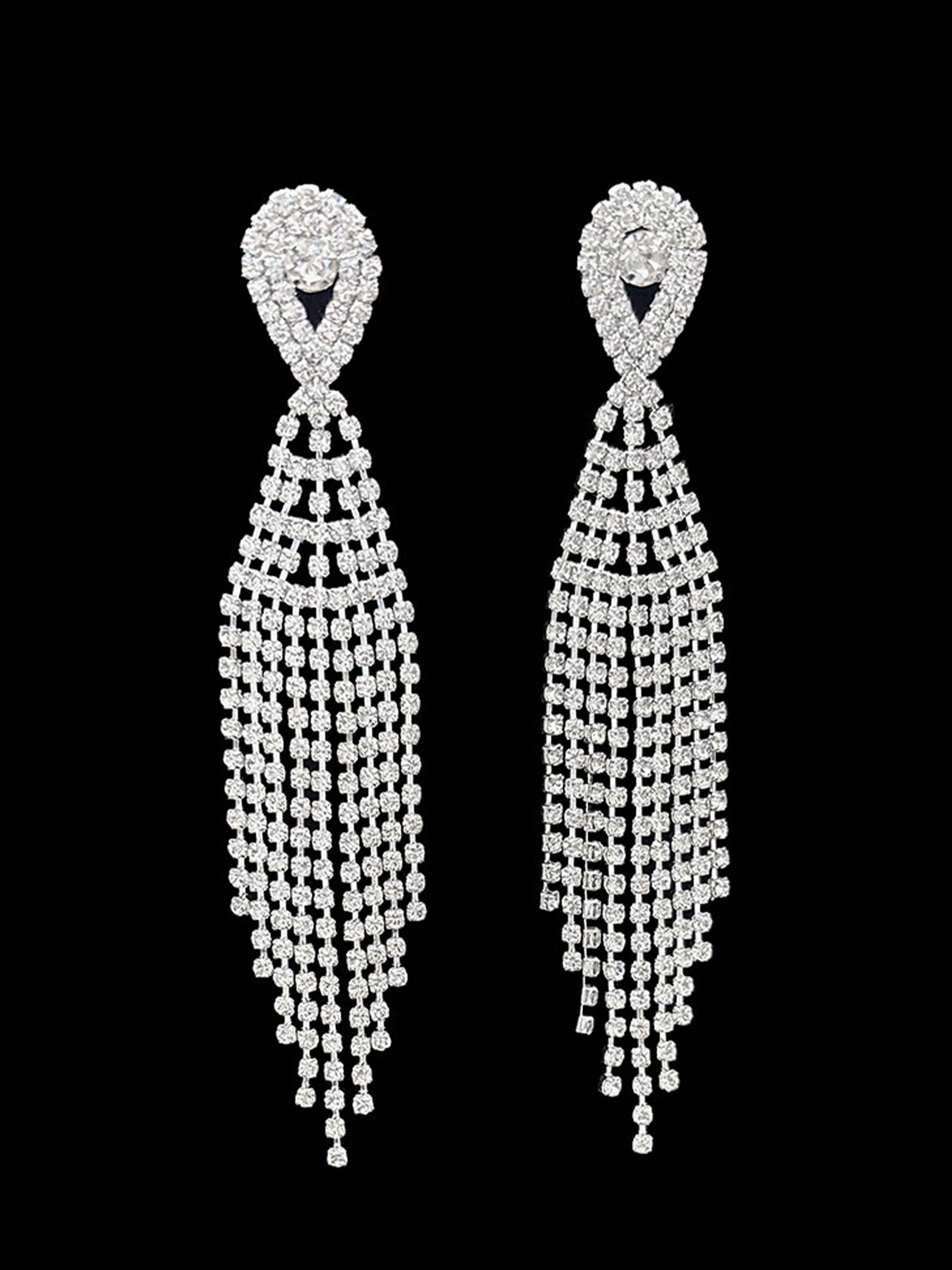 Vintage Style Rhinestone Long Tassel Earrings