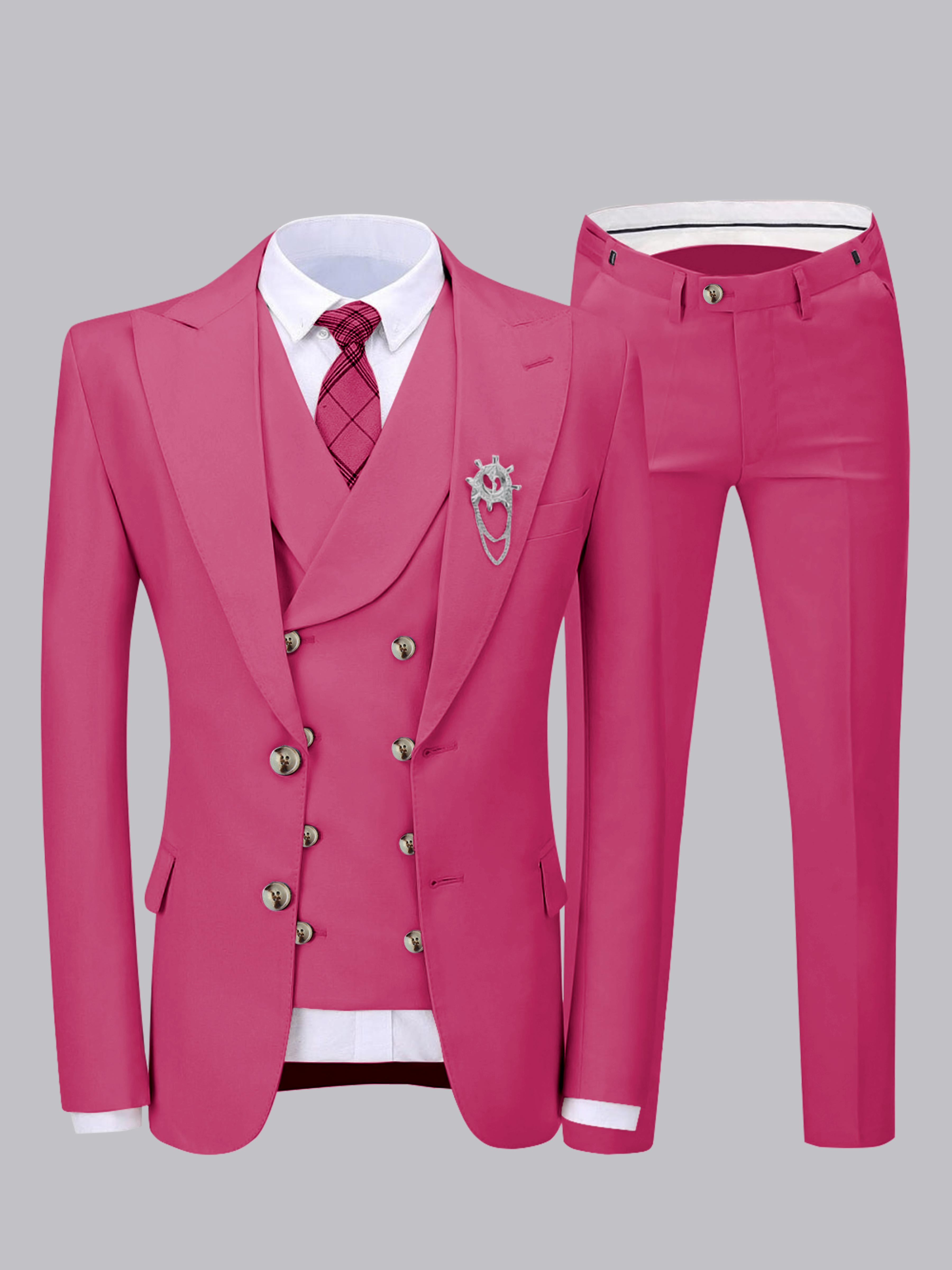 Elegant Men's Two Buttons 3 Pieces Wedding Suits, Hot Pink Elegant Men's Two Buttons 3 Pieces Wedding Suits, Hot Pink
