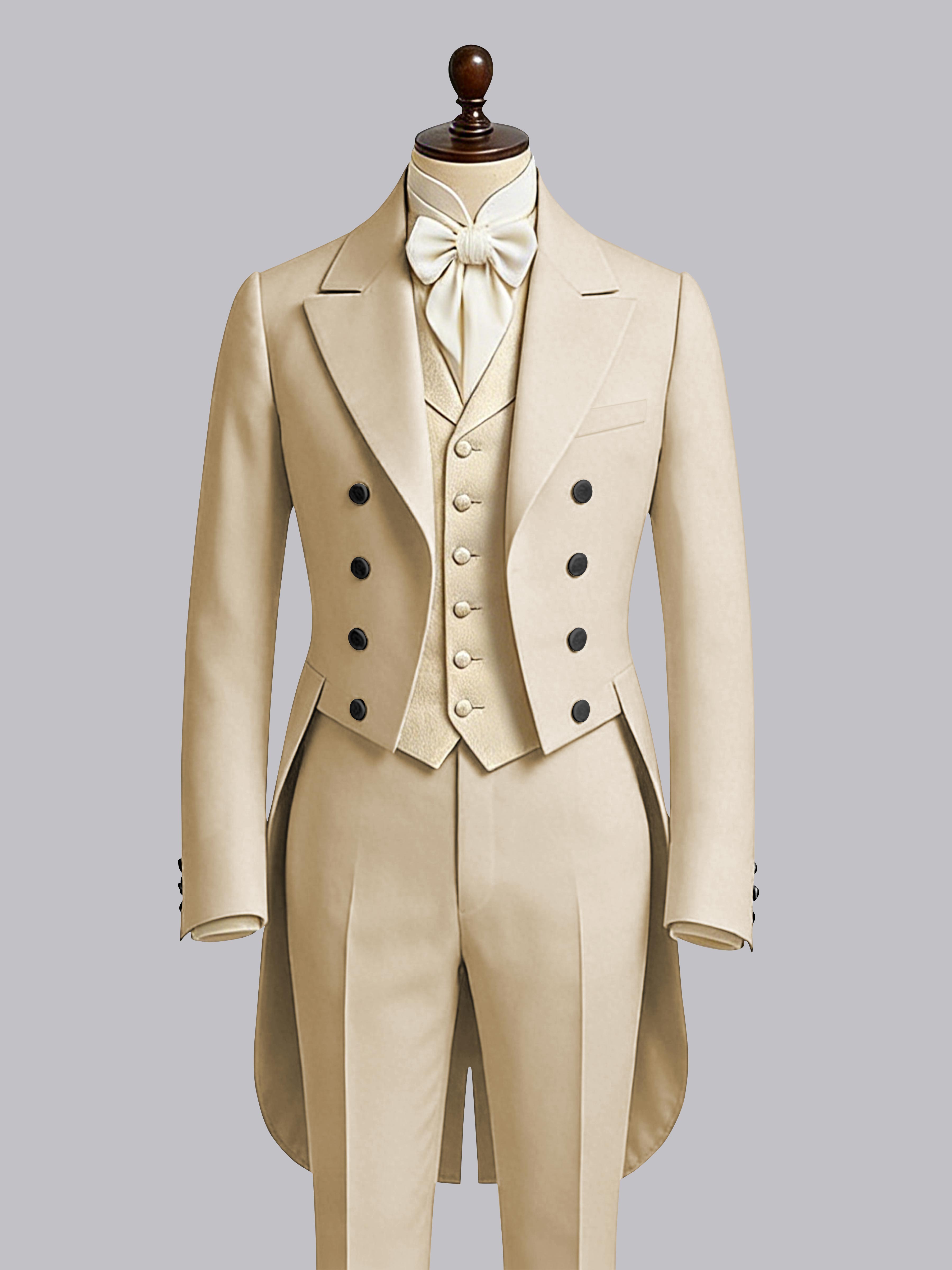 Refined 3 Pieces Color Block Men's Notch Lapel Tailcoat Suit For Guest