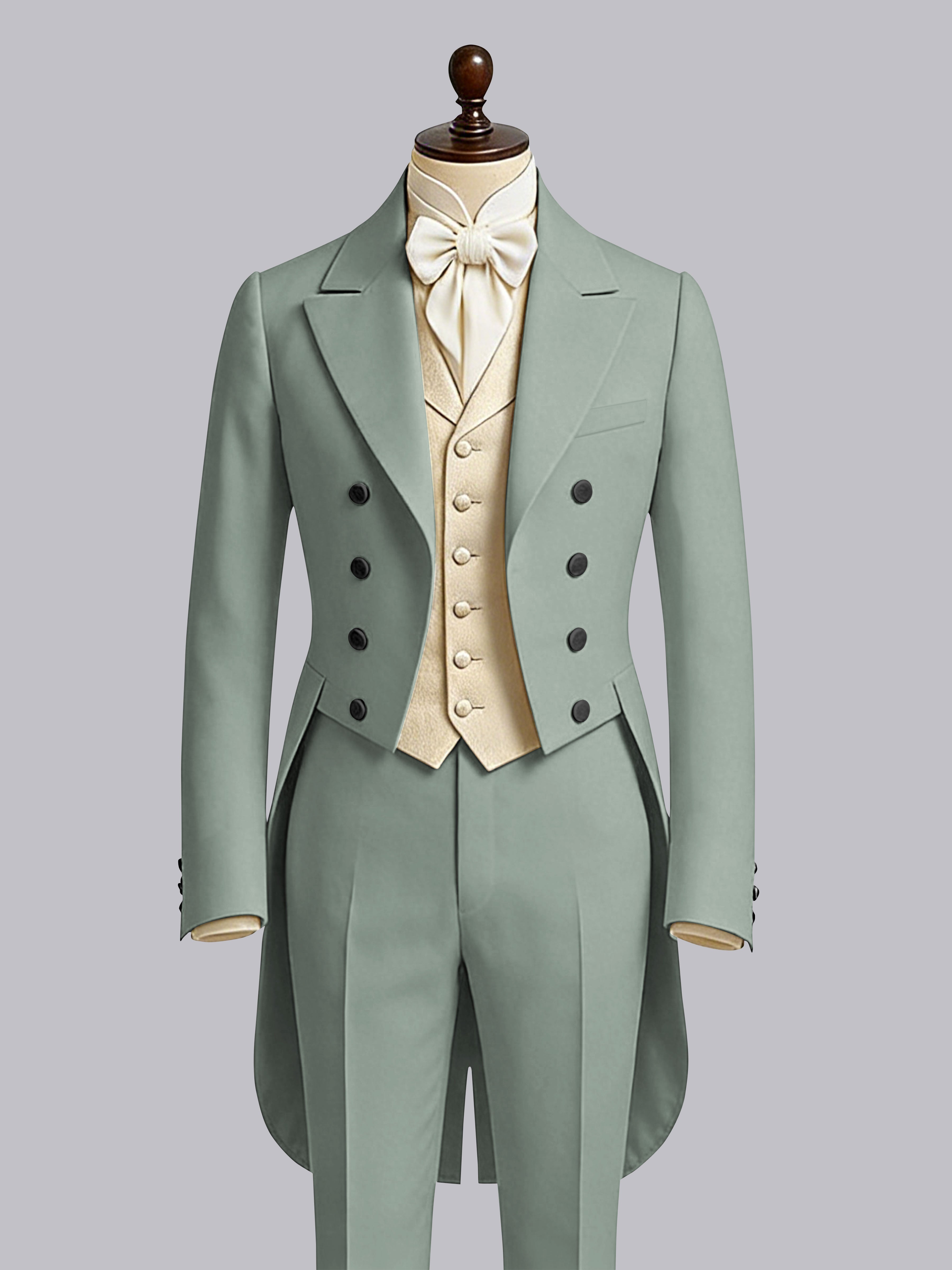 Refined 3 Pieces Color Block Men's Notch Lapel Tailcoat Suit For Guest