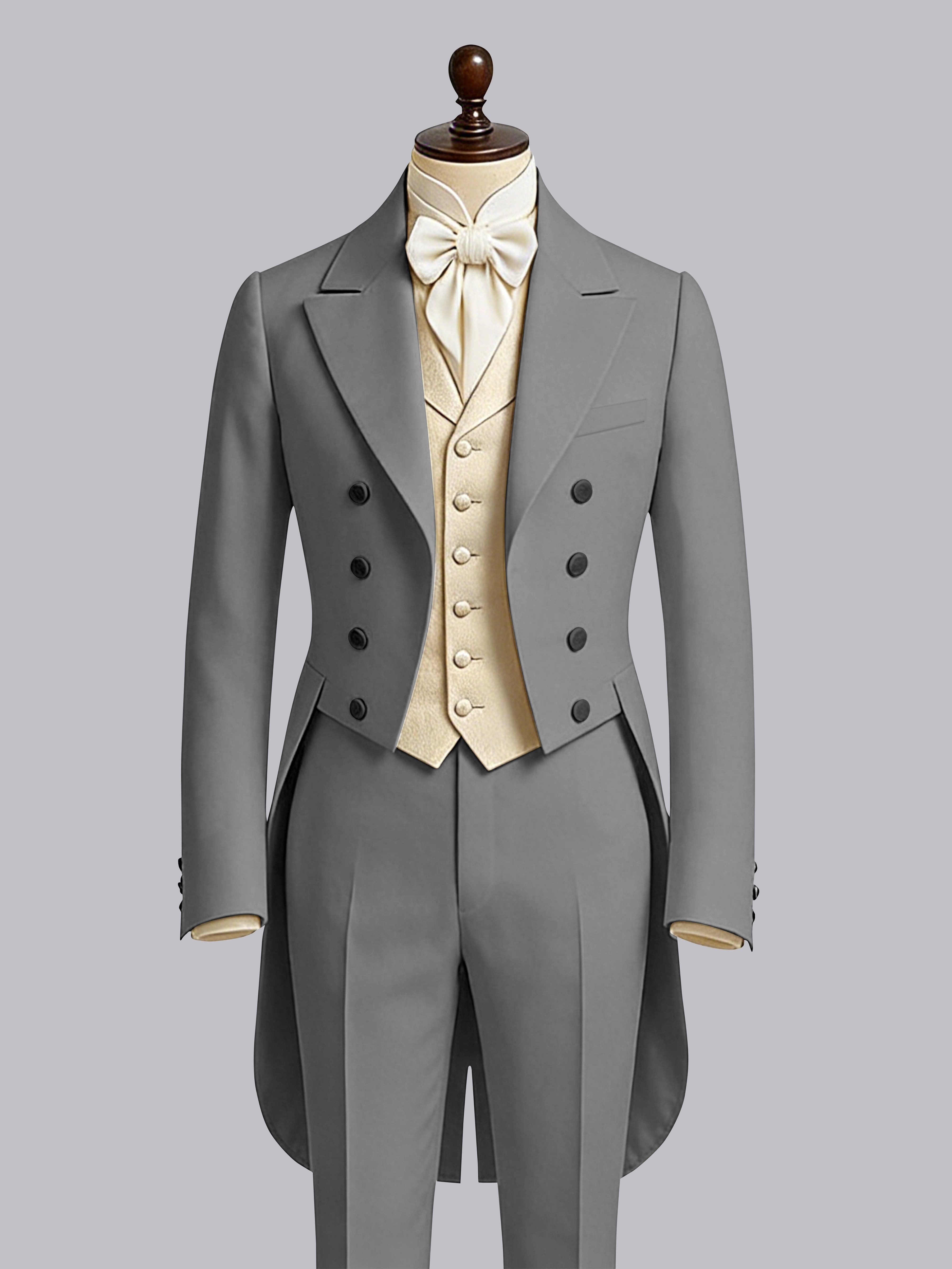 Refined 3 Pieces Color Block Men's Notch Lapel Tailcoat Suit For Guest