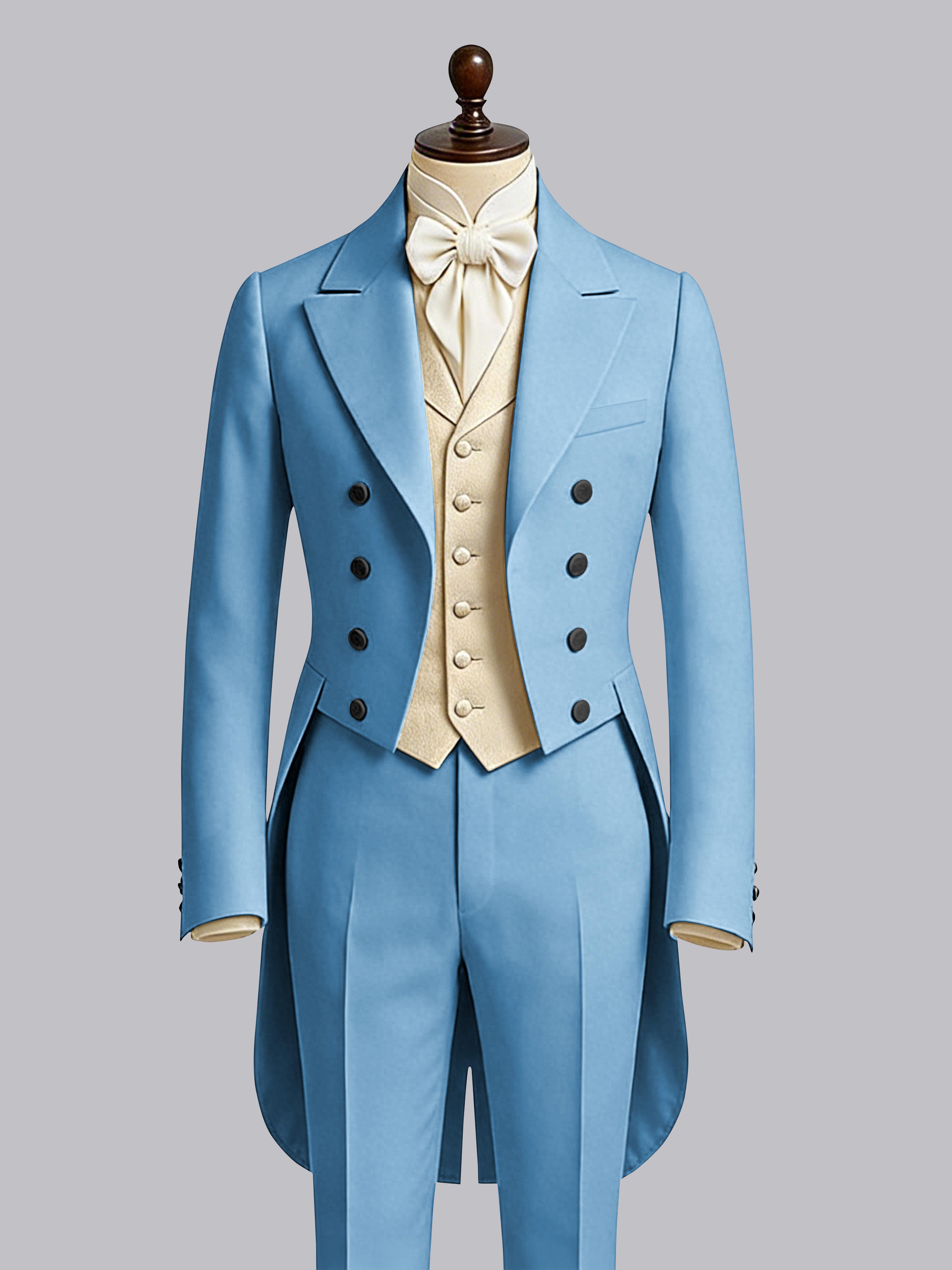 Refined 3 Pieces Color Block Men's Notch Lapel Tailcoat Suit For Guest