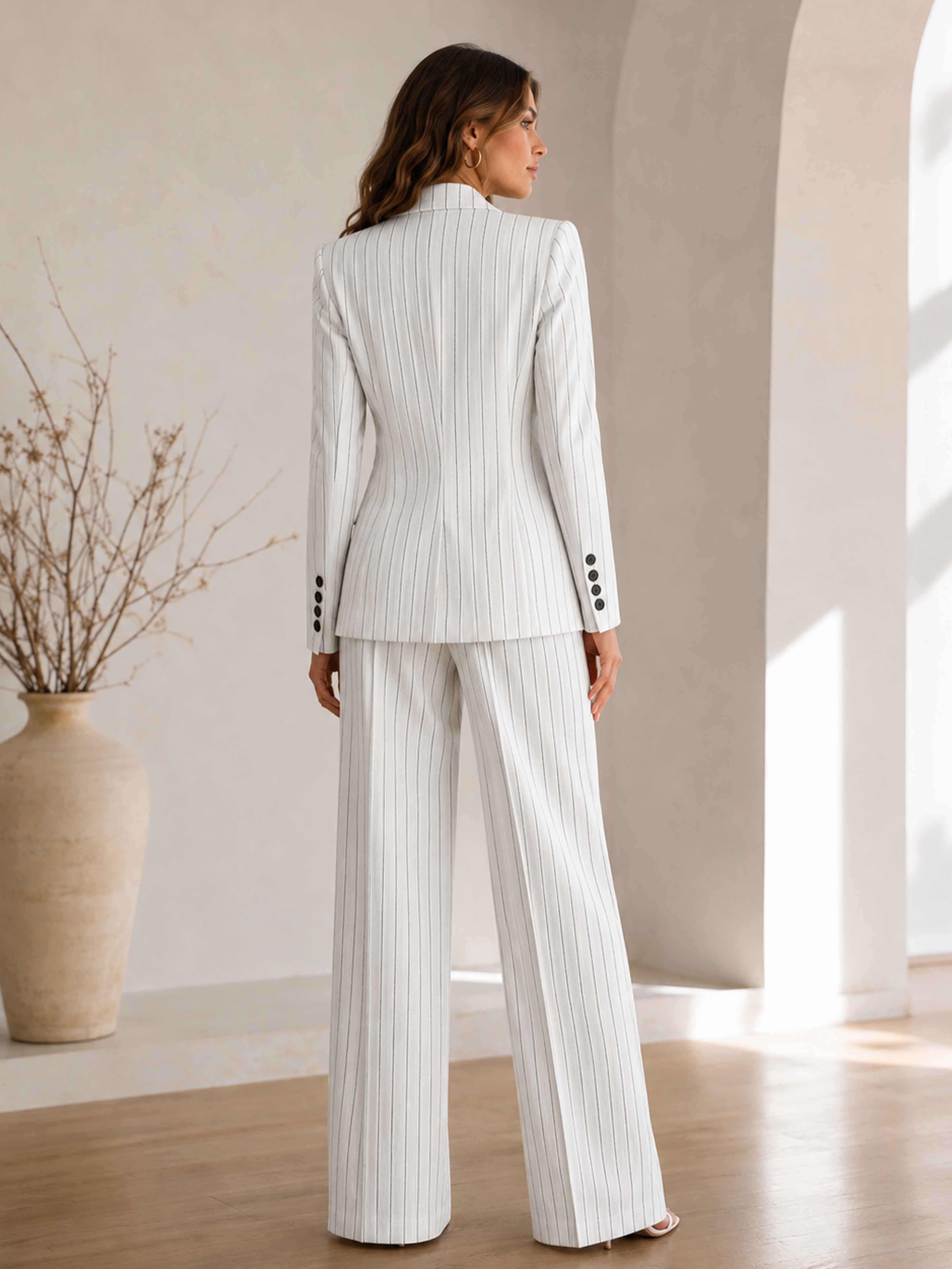 Elegant Pinstripe 3 Pieces Women's Pants Suit Set