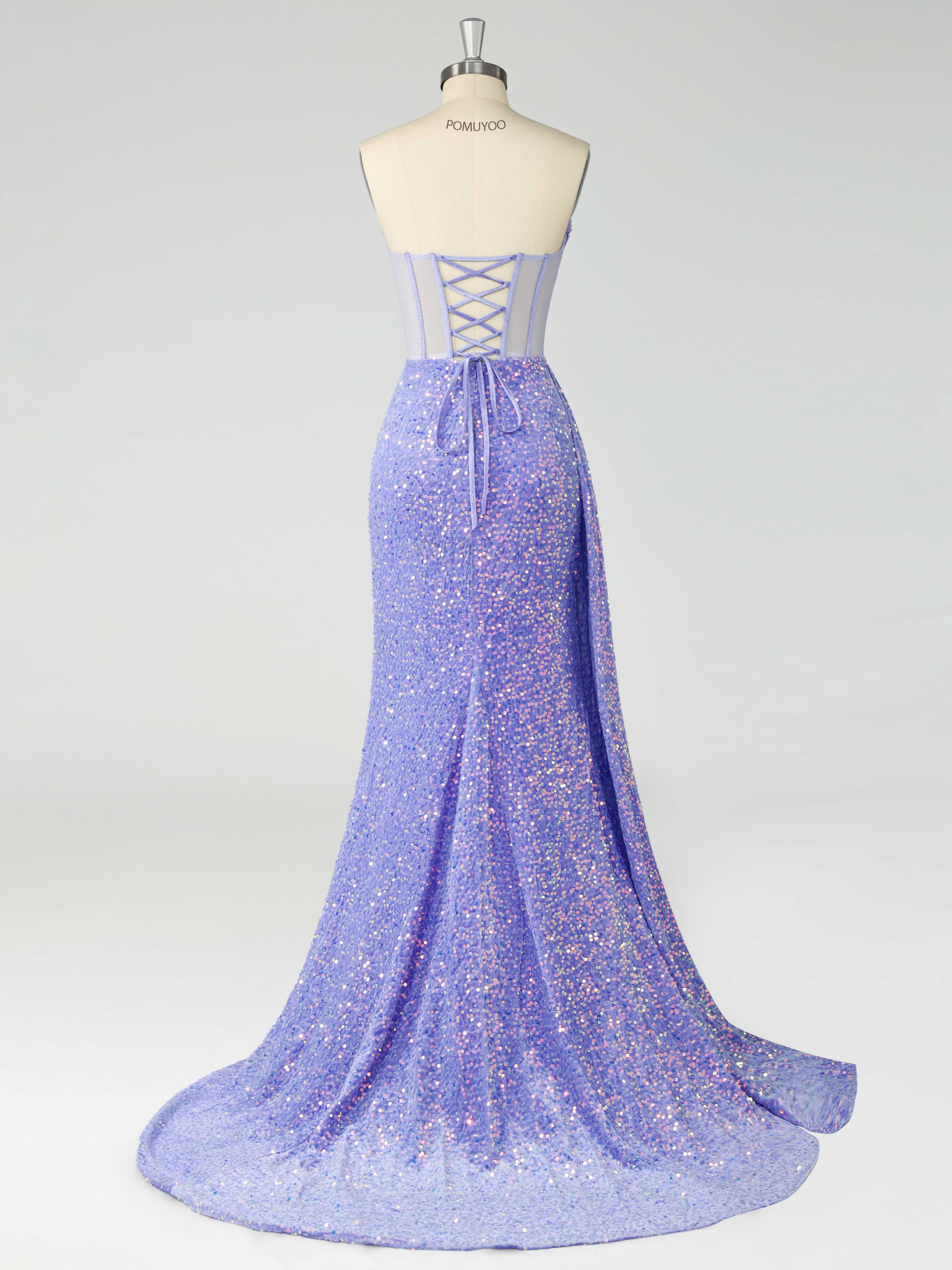 Elegant Strapless Corset Velvet Sequins Train Prom Dresses