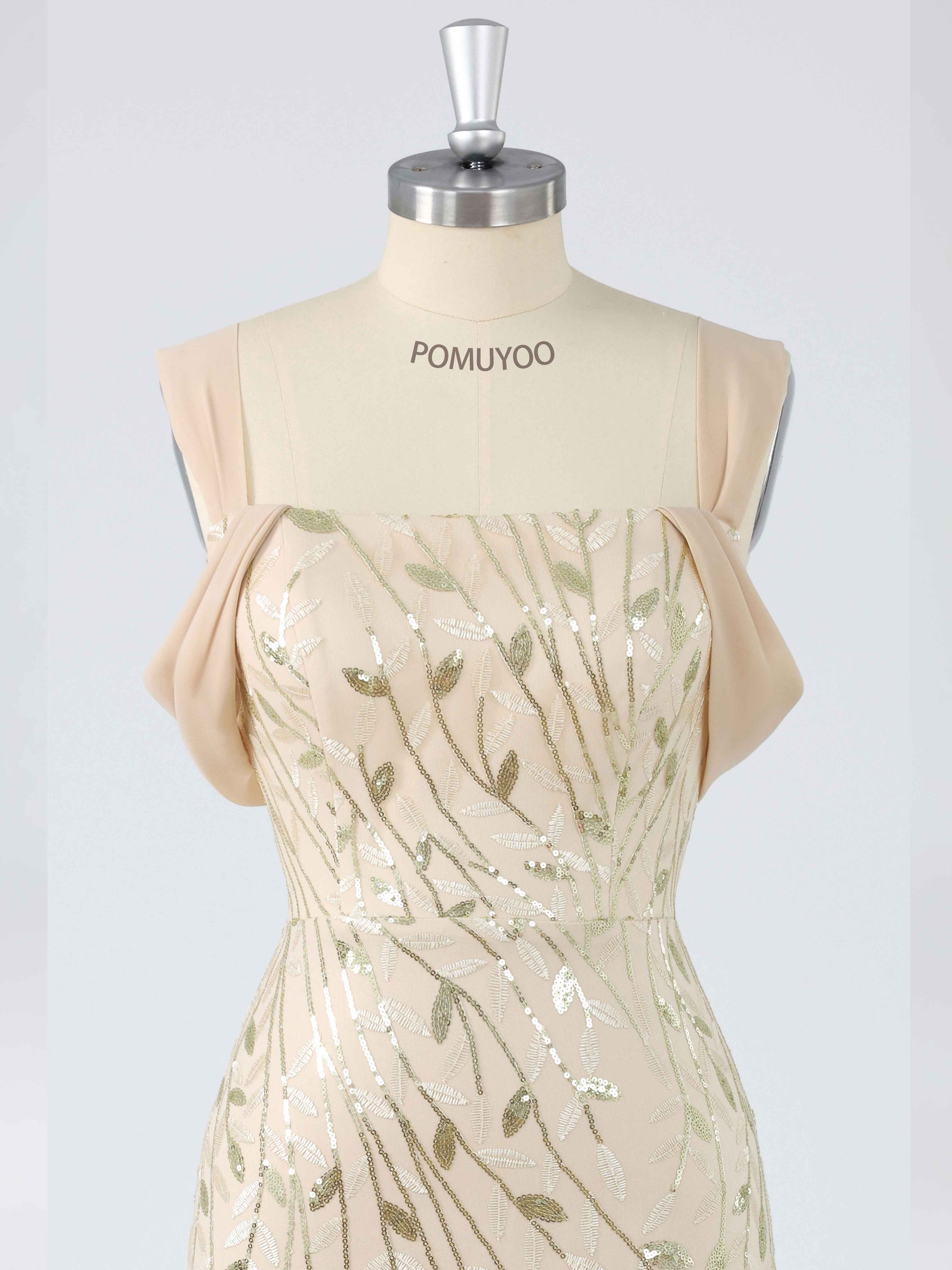 Elegant Trumpet Square Leaf Sequins Long Mother of the Bride & Groom Dresses