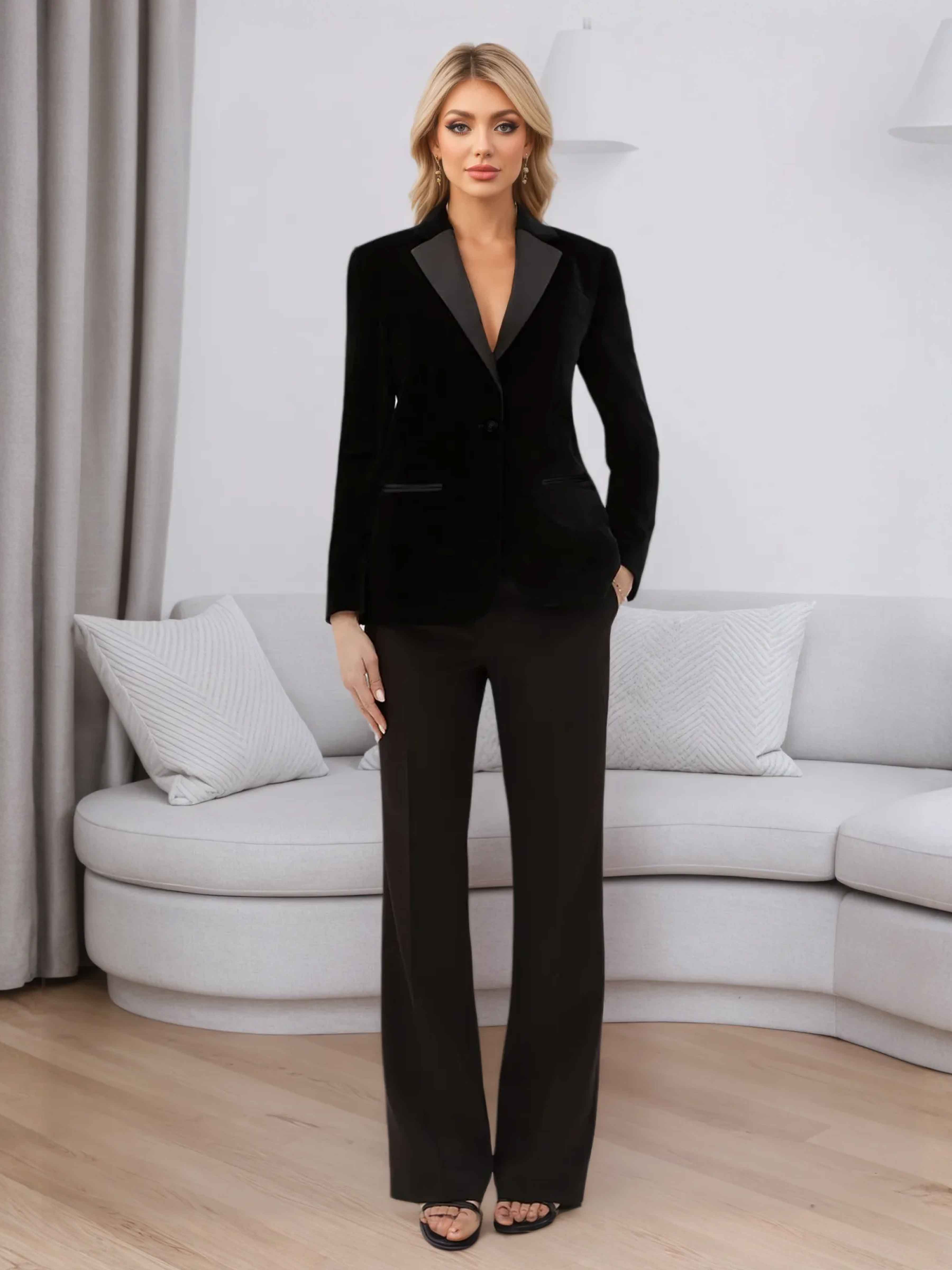 Elegant Women's 2 Pieces Velvet Casual Blazer