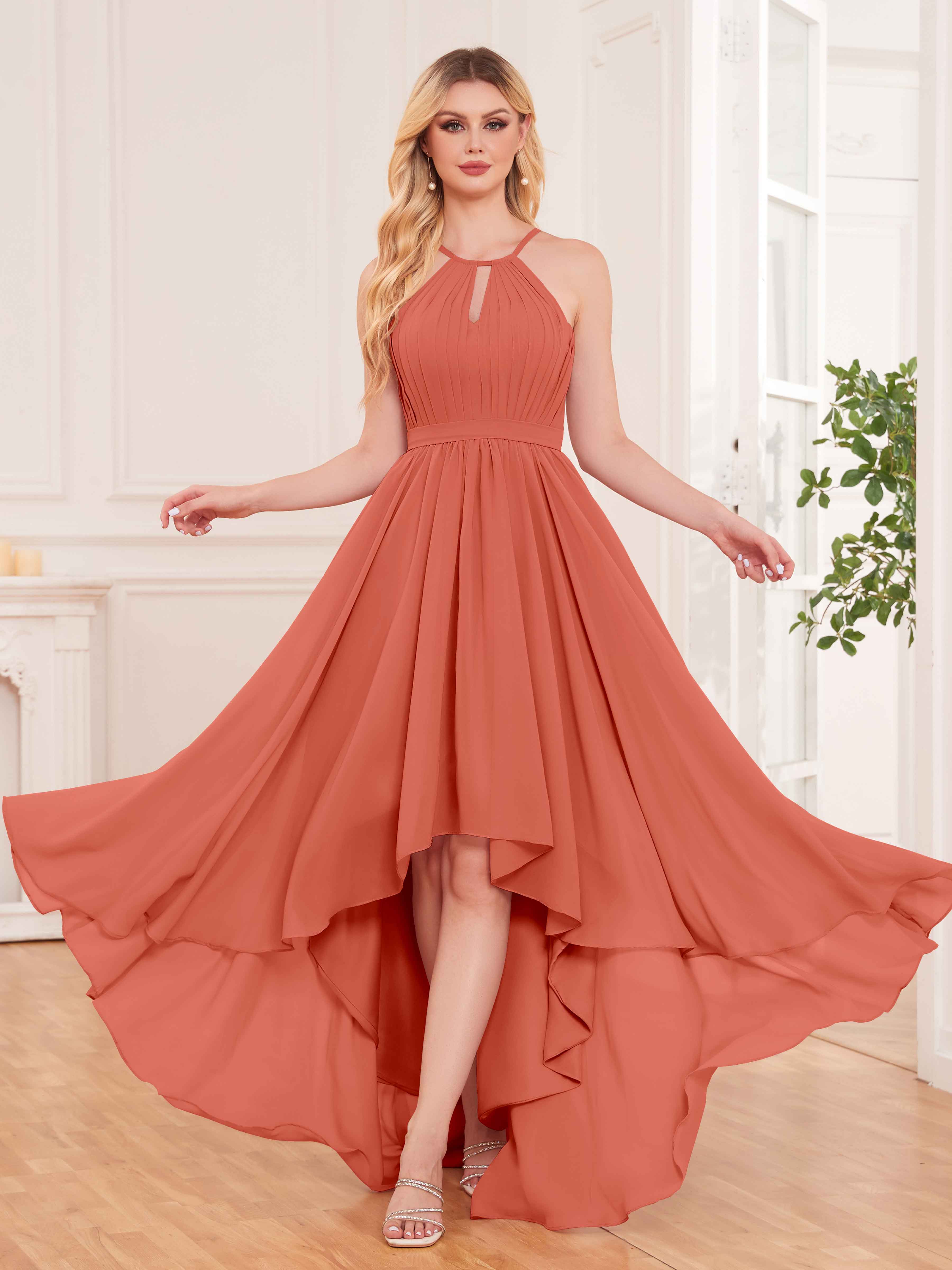 Asymmetrical hot sale chiffon dress