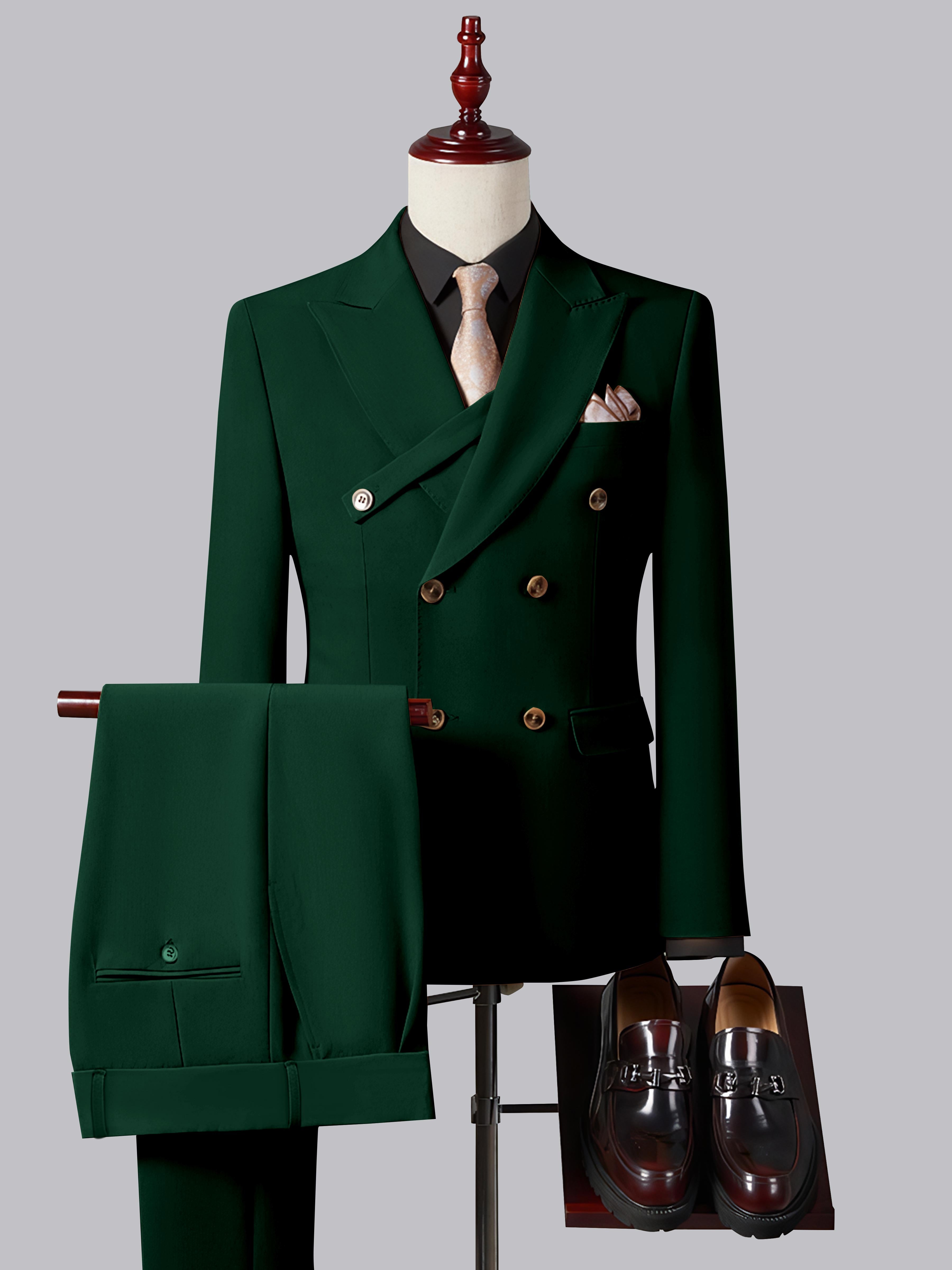 Formal Slim Fit Double Breasted Men's 2 Pieces Peak Lapel Strap Suit
