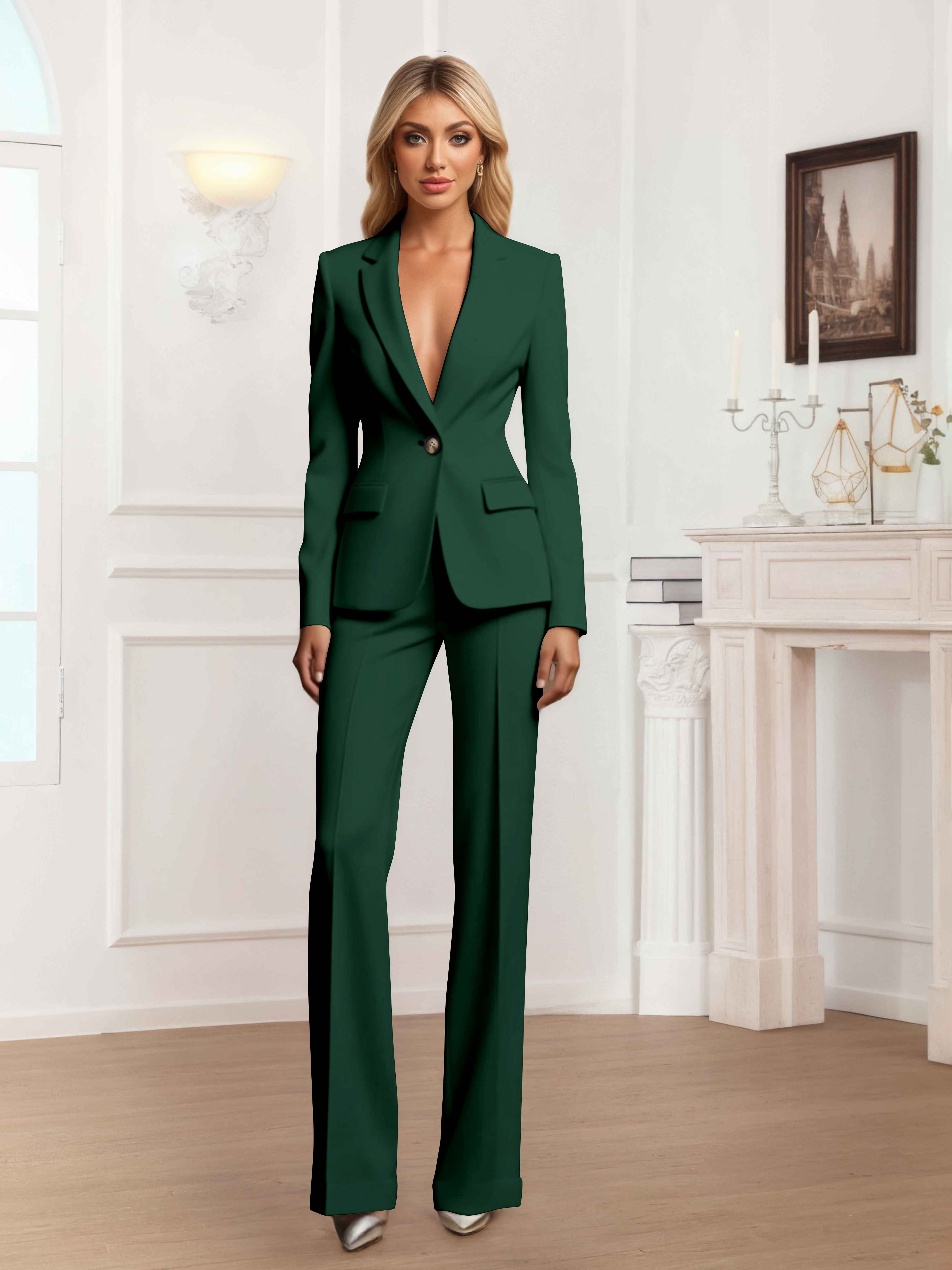 Charming Women's 2 Pieces One Button Slim Fit Business Blazer