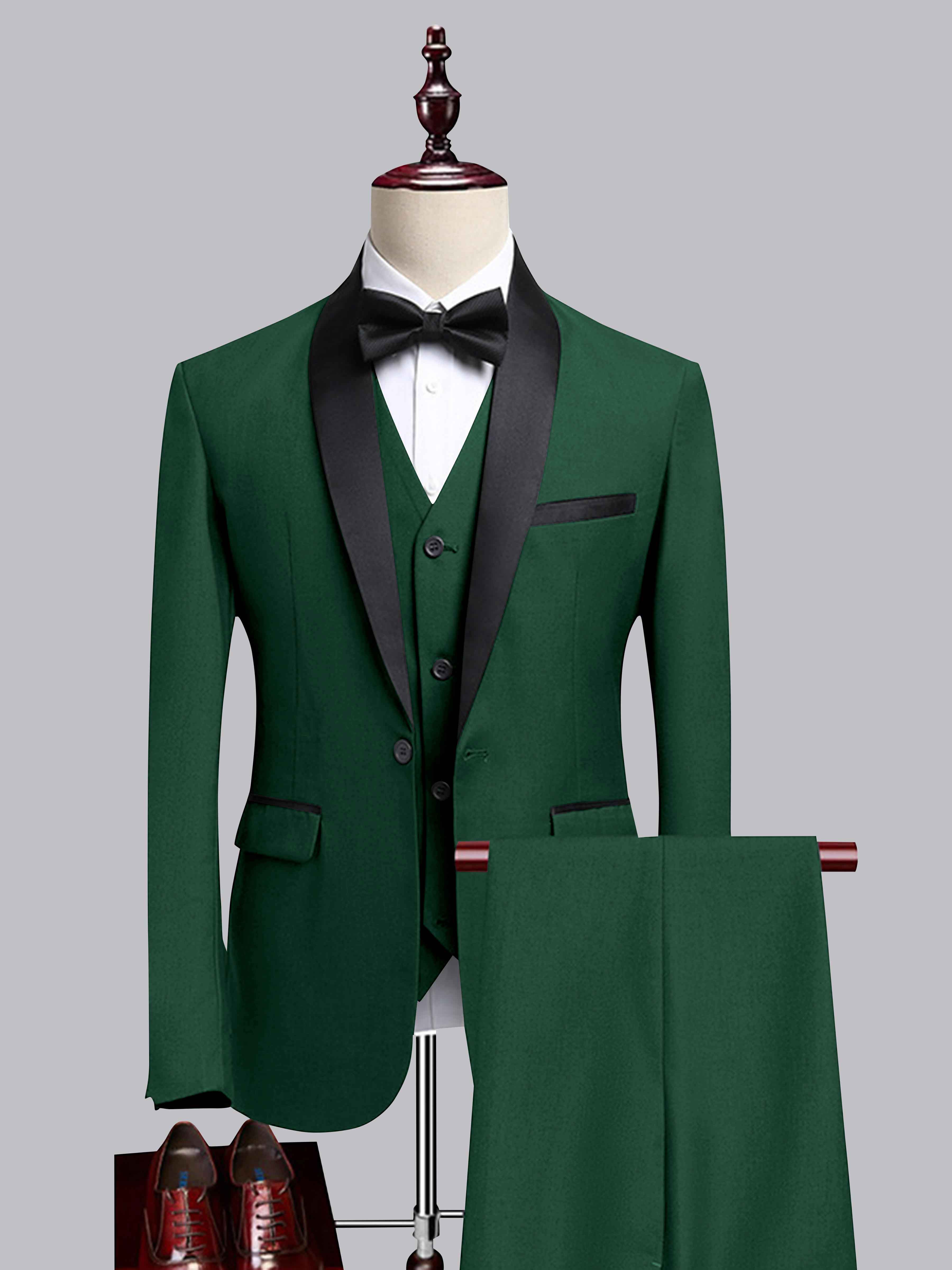 Chic 3 Pieces Men's Contrast Trim One Button Shawl Lapel Suit For Wedding