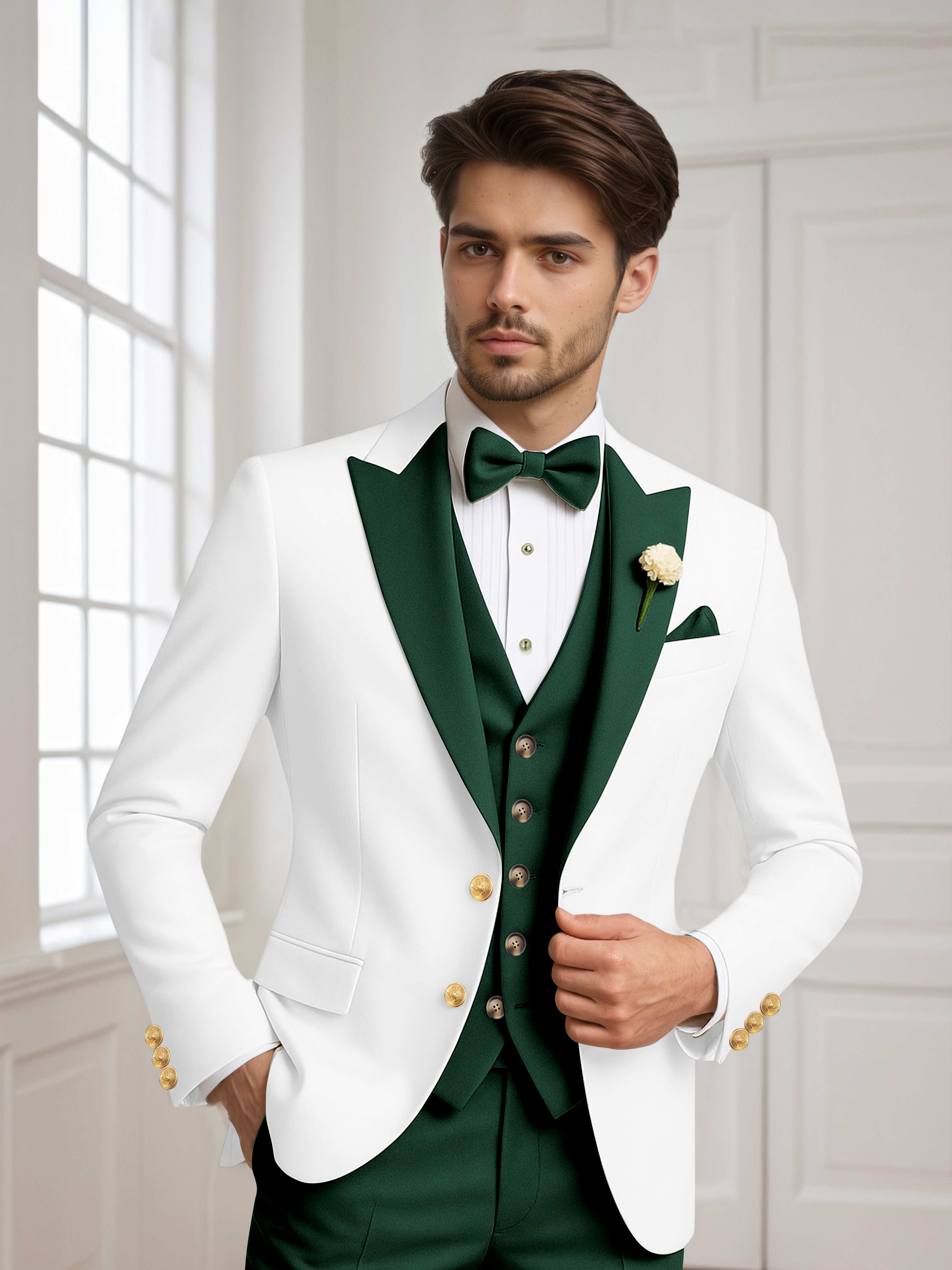 Color Block Peak Lapel Men's 2 Pieces Jacket & Vest for Groom Wedding & Prom