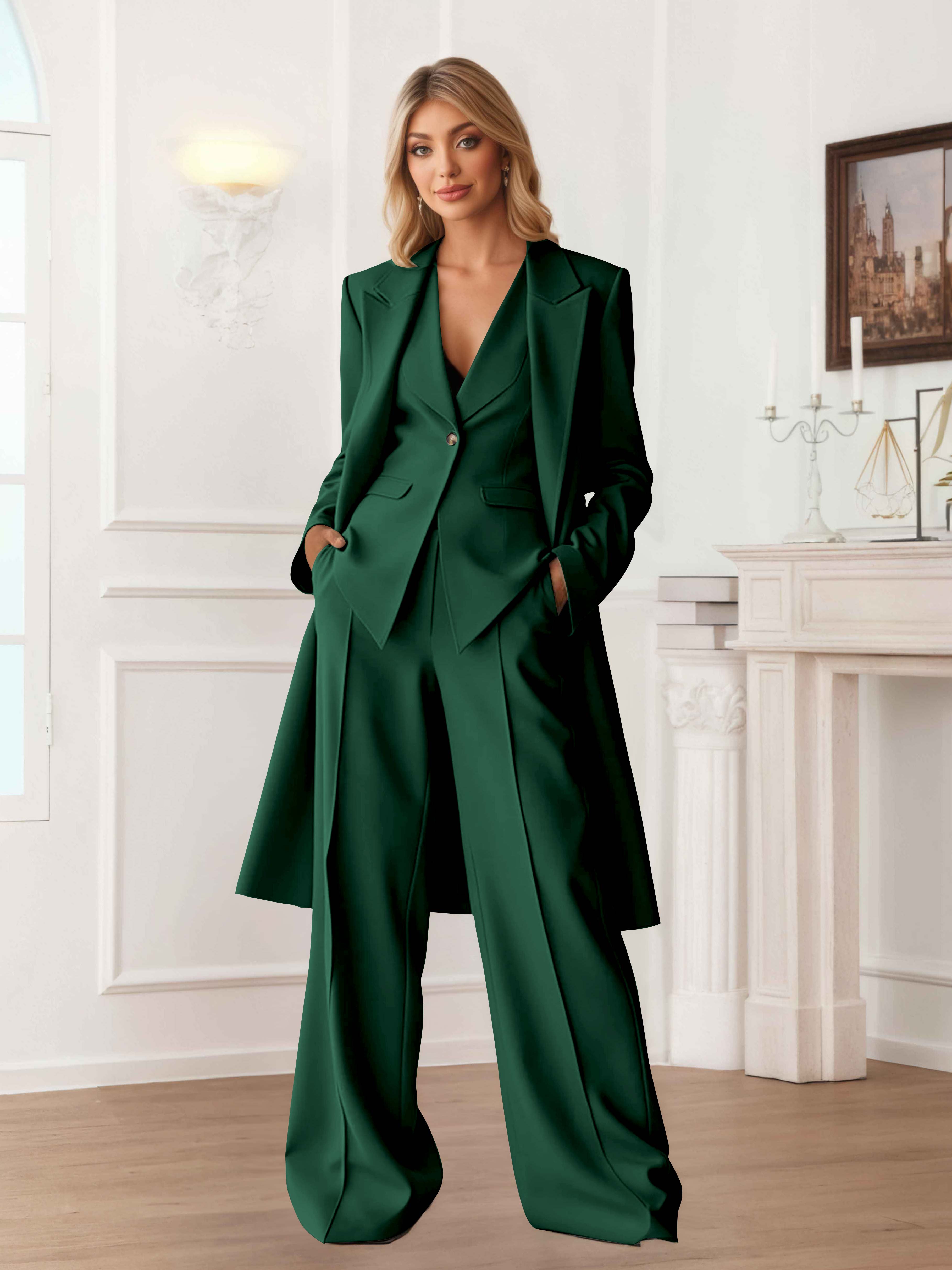 Elegant Women's 3 Pieces Casual Blazer and Pants Set