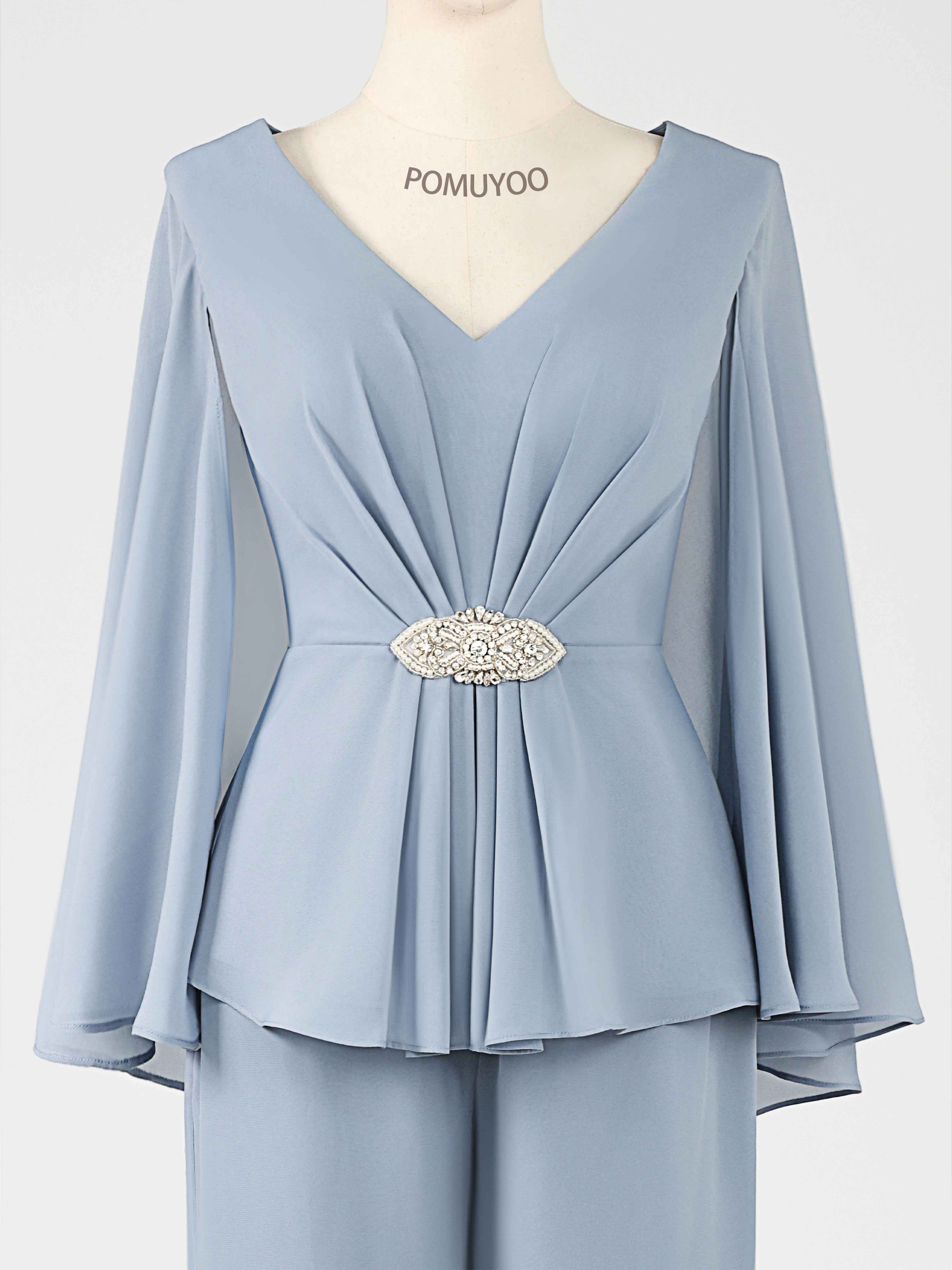 Enchanting Two Pieces V Neck Beaded Chiffon Mother of the Bride Jumpsuit/Pantsuit