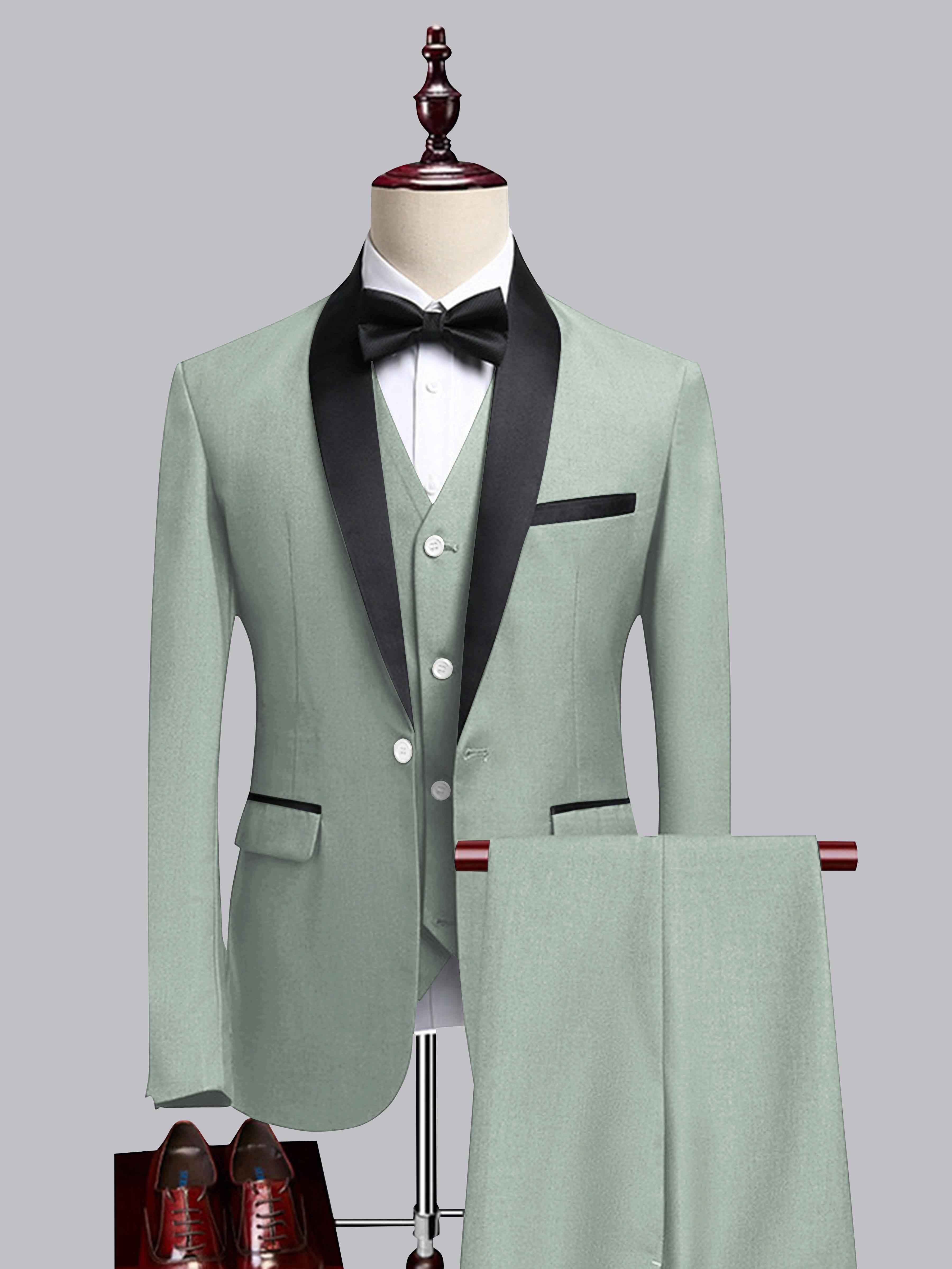 Chic 3 Pieces Men's Contrast Trim One Button Shawl Lapel Suit For Wedding