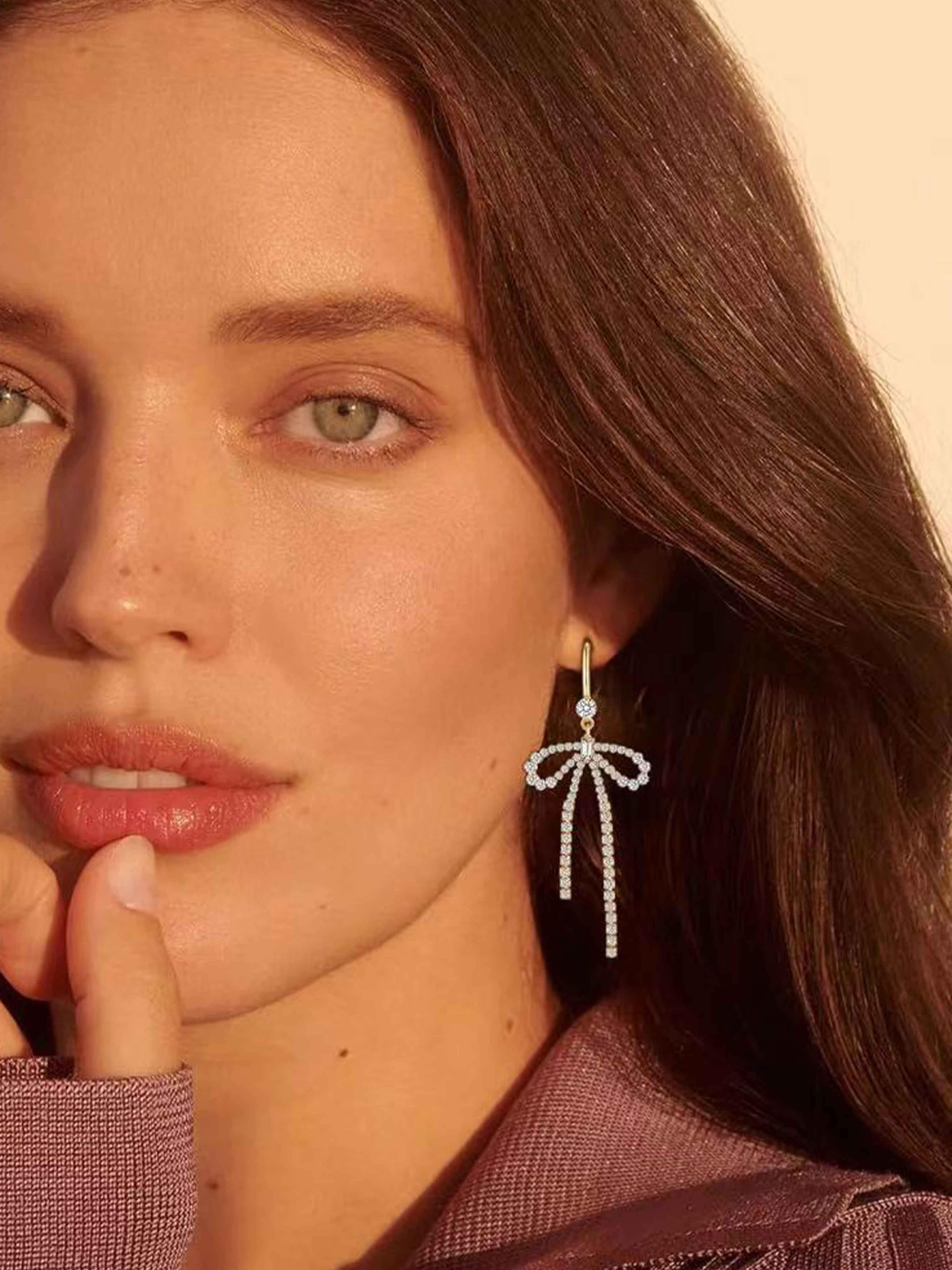 Exquisite Rhinestones Bow Long Earrings