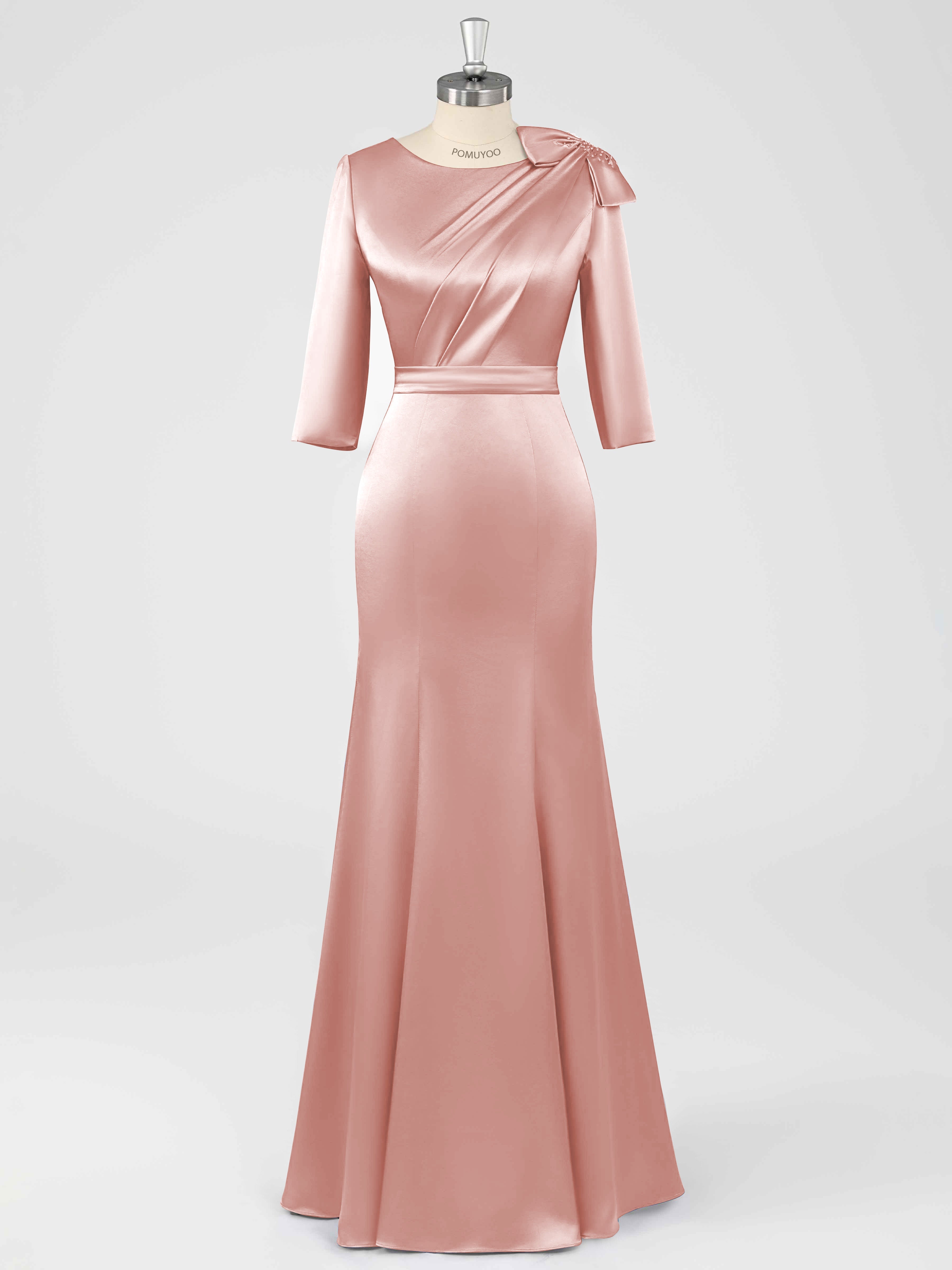Fiammetta Modest Scoop Sheath Ruched Long Satin Mother of the Bride Dresses