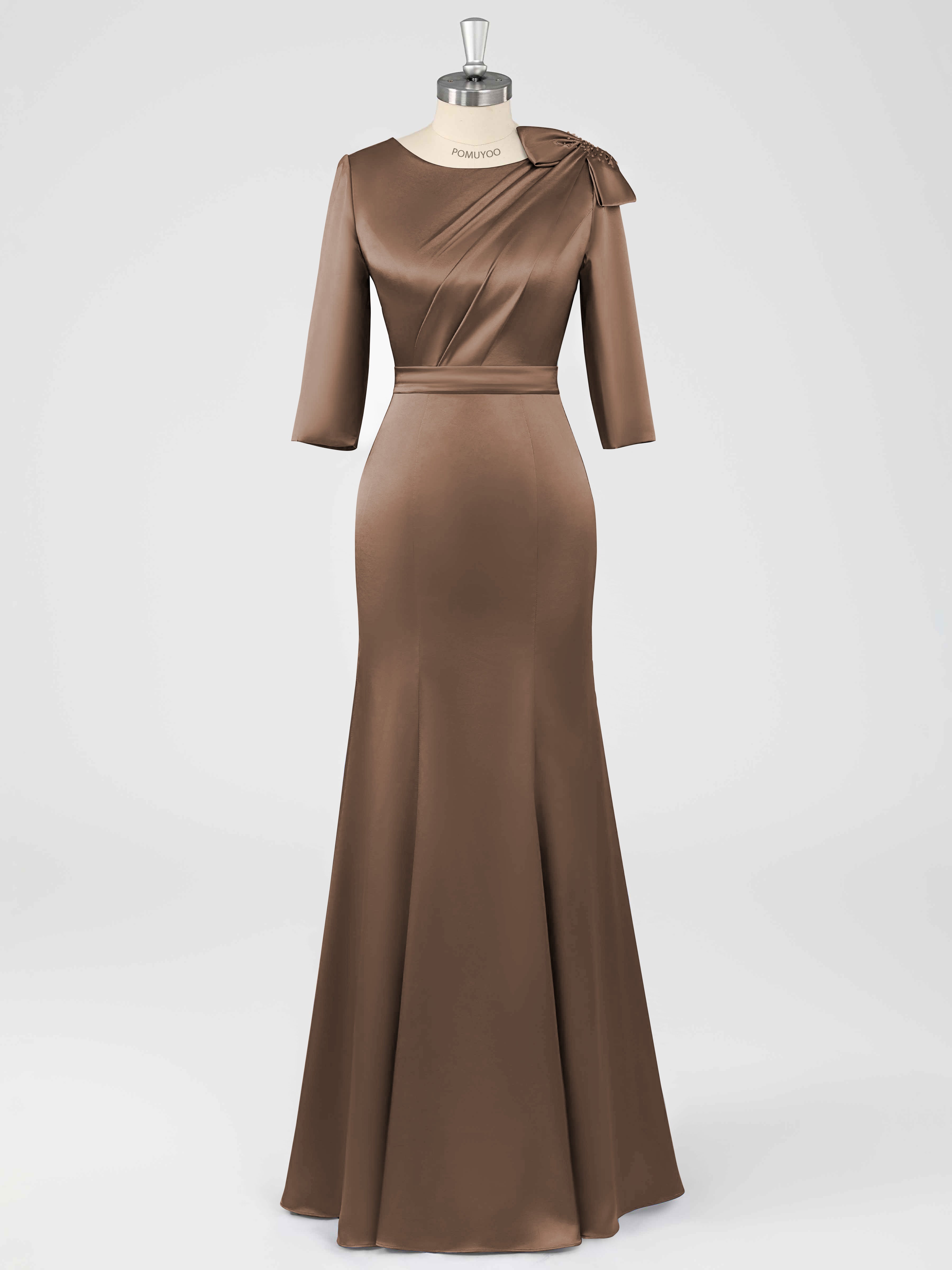 Fiammetta Modest Scoop Sheath Ruched Long Satin Mother of the Bride Dresses