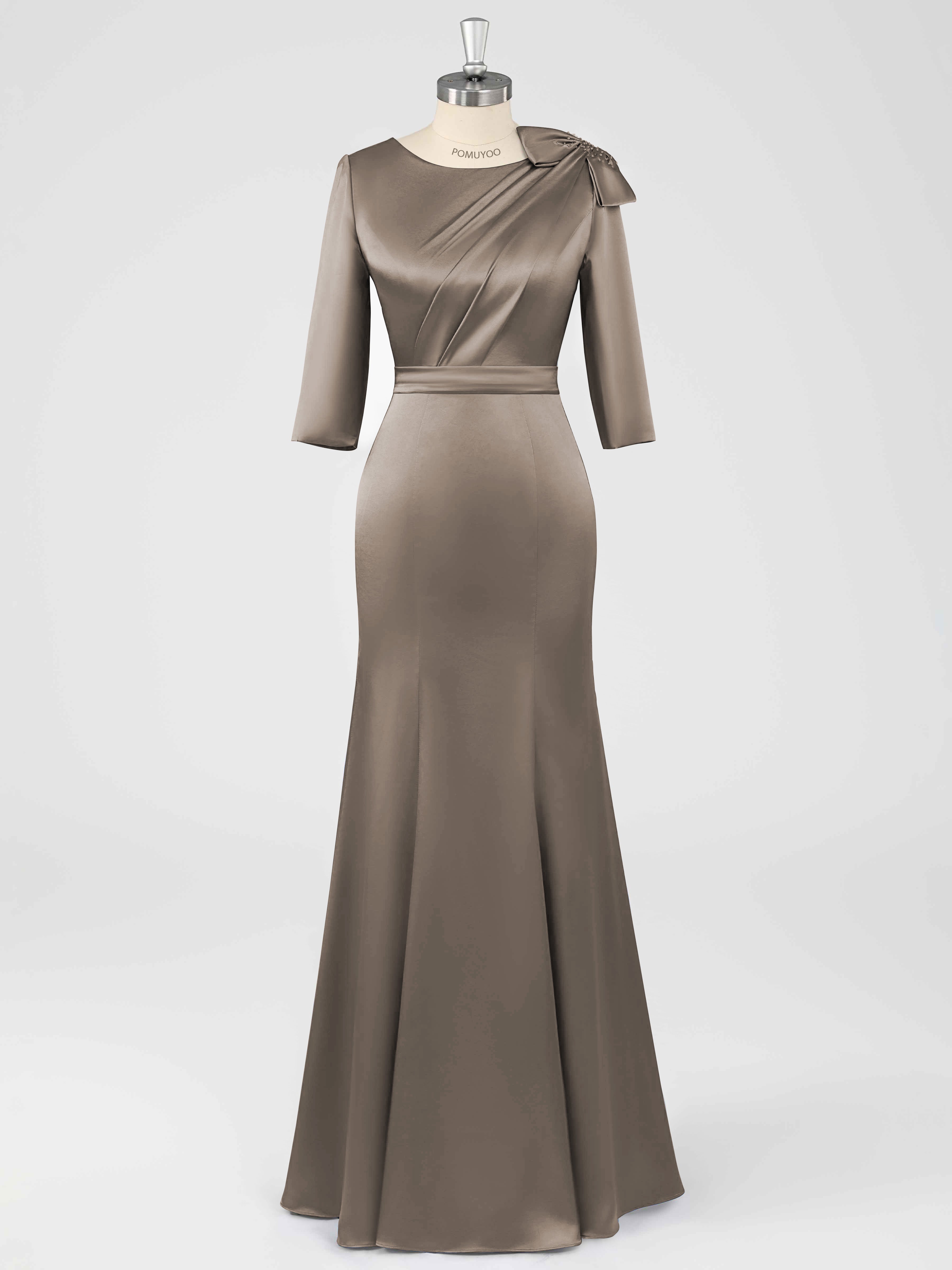 Fiammetta Modest Scoop Sheath Ruched Long Satin Mother of the Bride Dresses