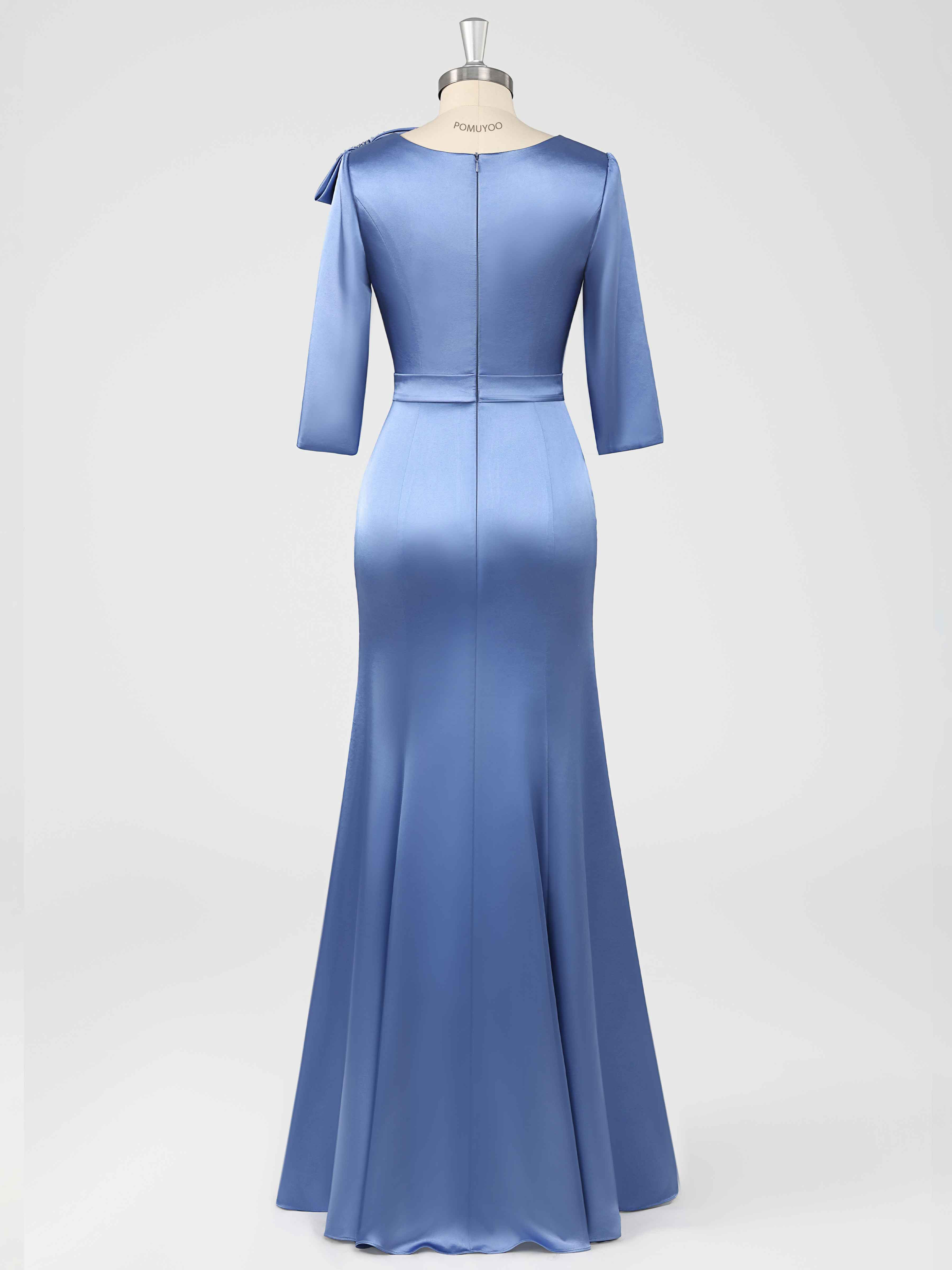 Fiammetta Modest Scoop Sheath Ruched Long Satin Mother of the Bride Dresses