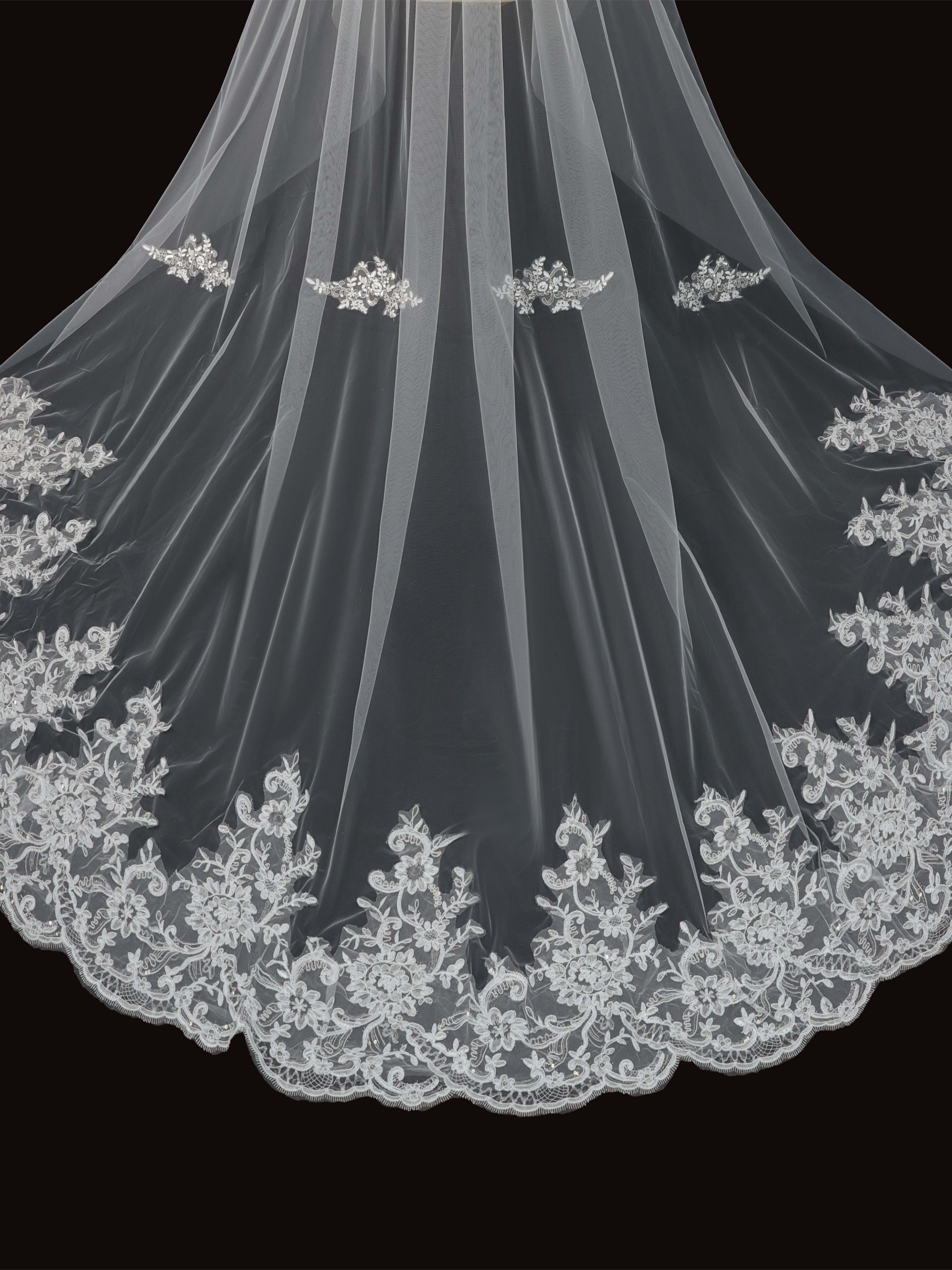 Floral Lace Cathedral Wedding Veil