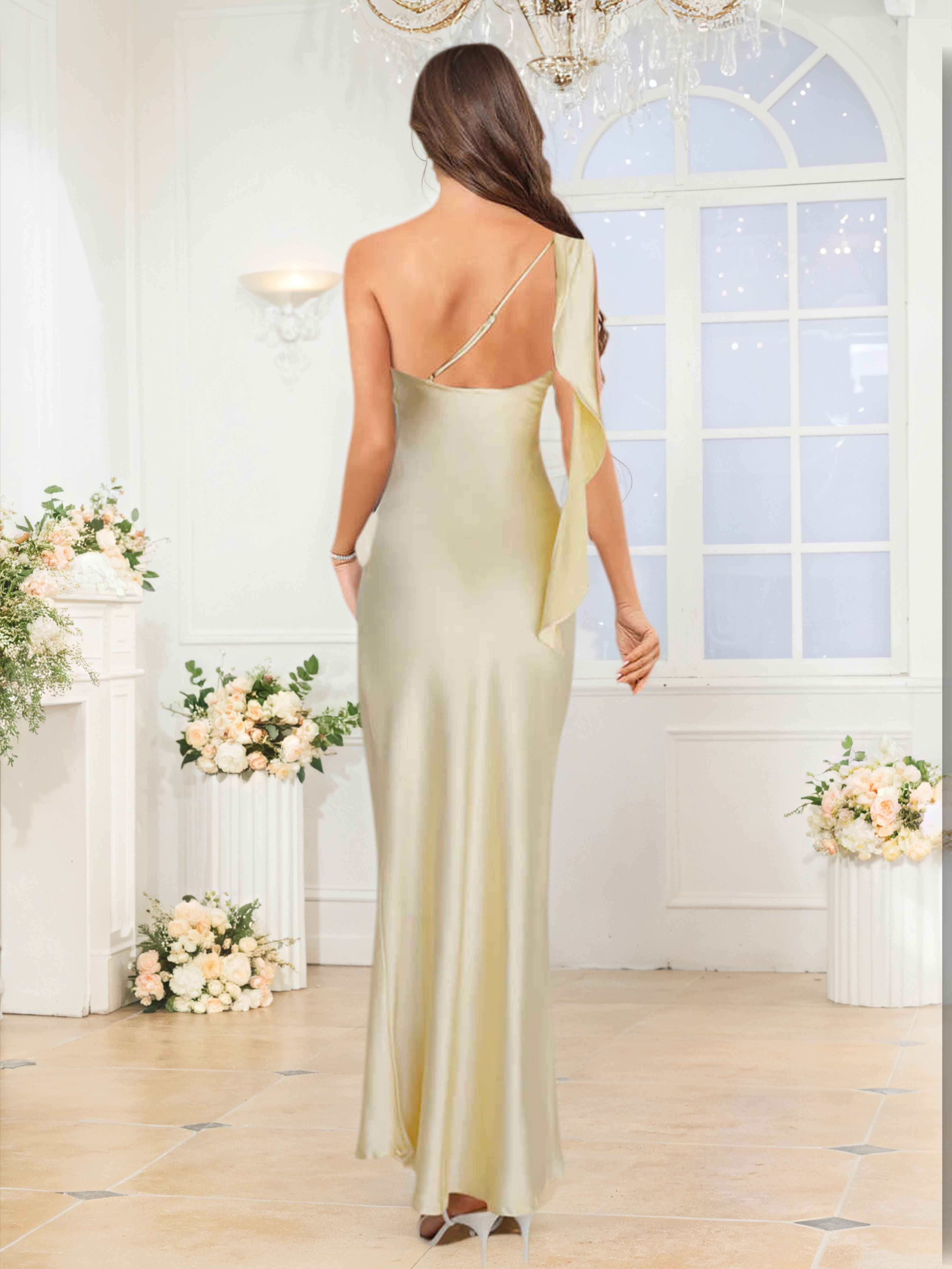 Floris Chic Sheath One Shoulder Maxi Satin Bridesmaid Dresses