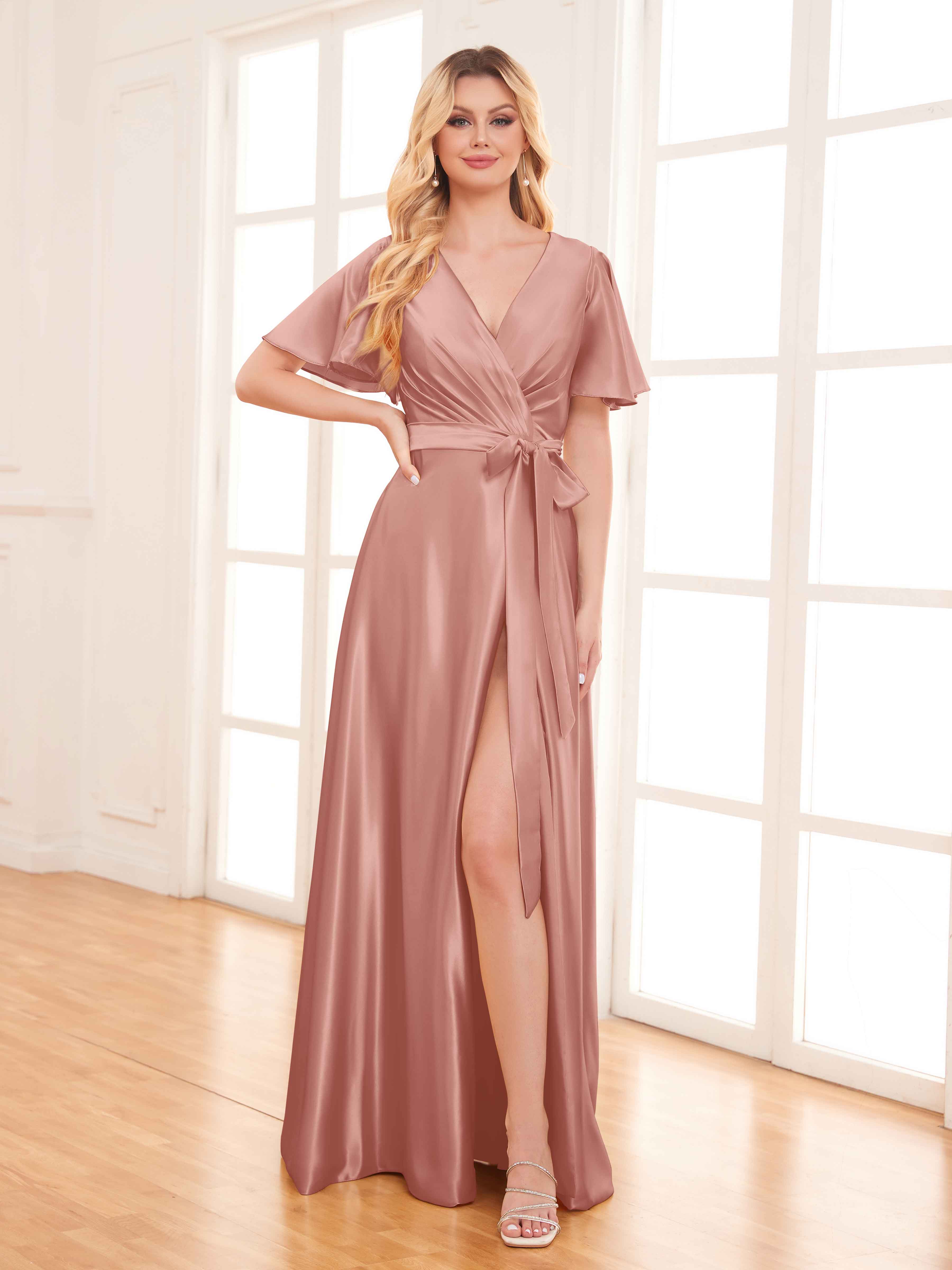 Long sleeve dusty rose best sale bridesmaid dresses