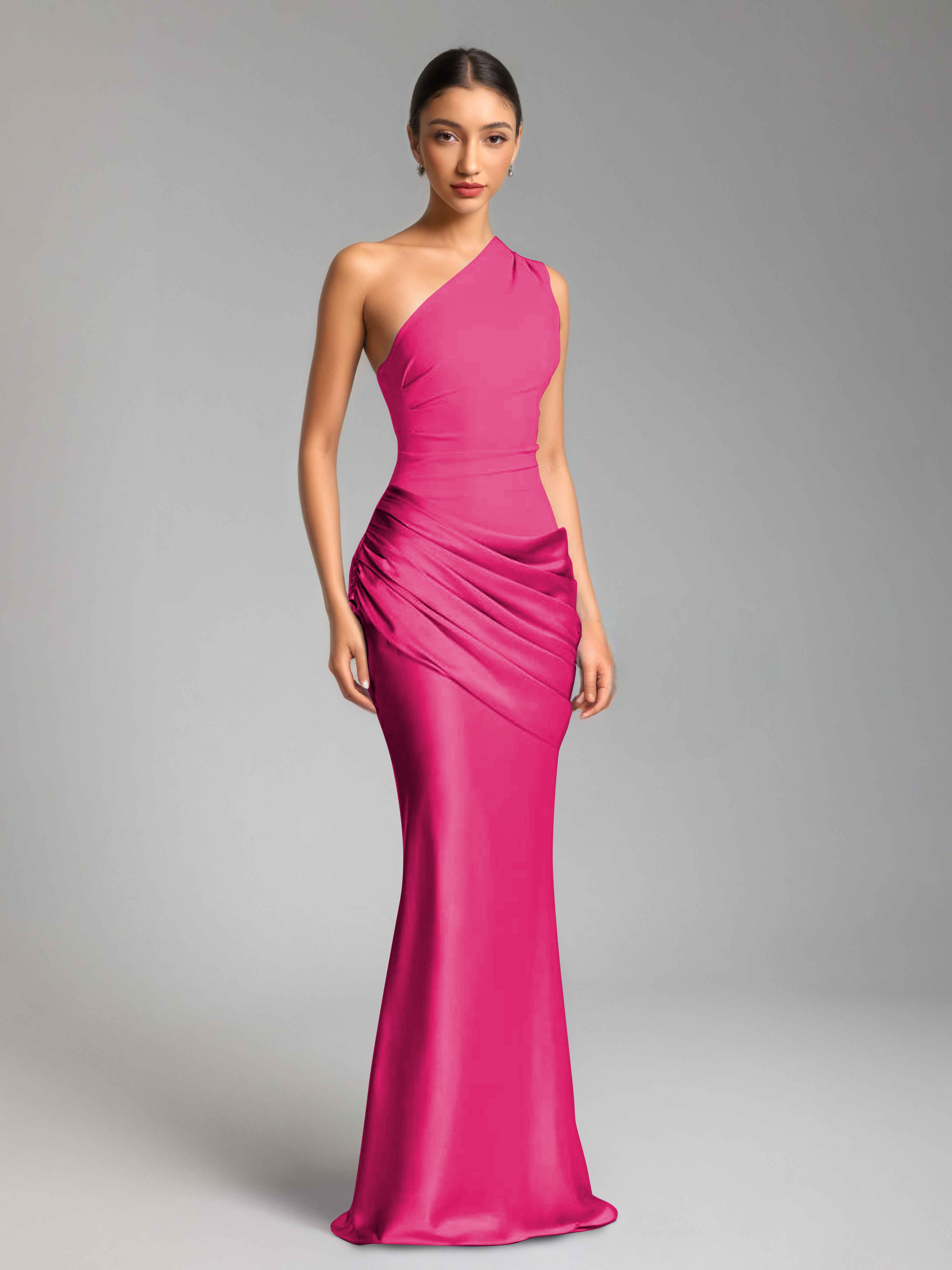 Jaelithra Gorgeous One Shoulder Pleated Satin Long Prom Dresses