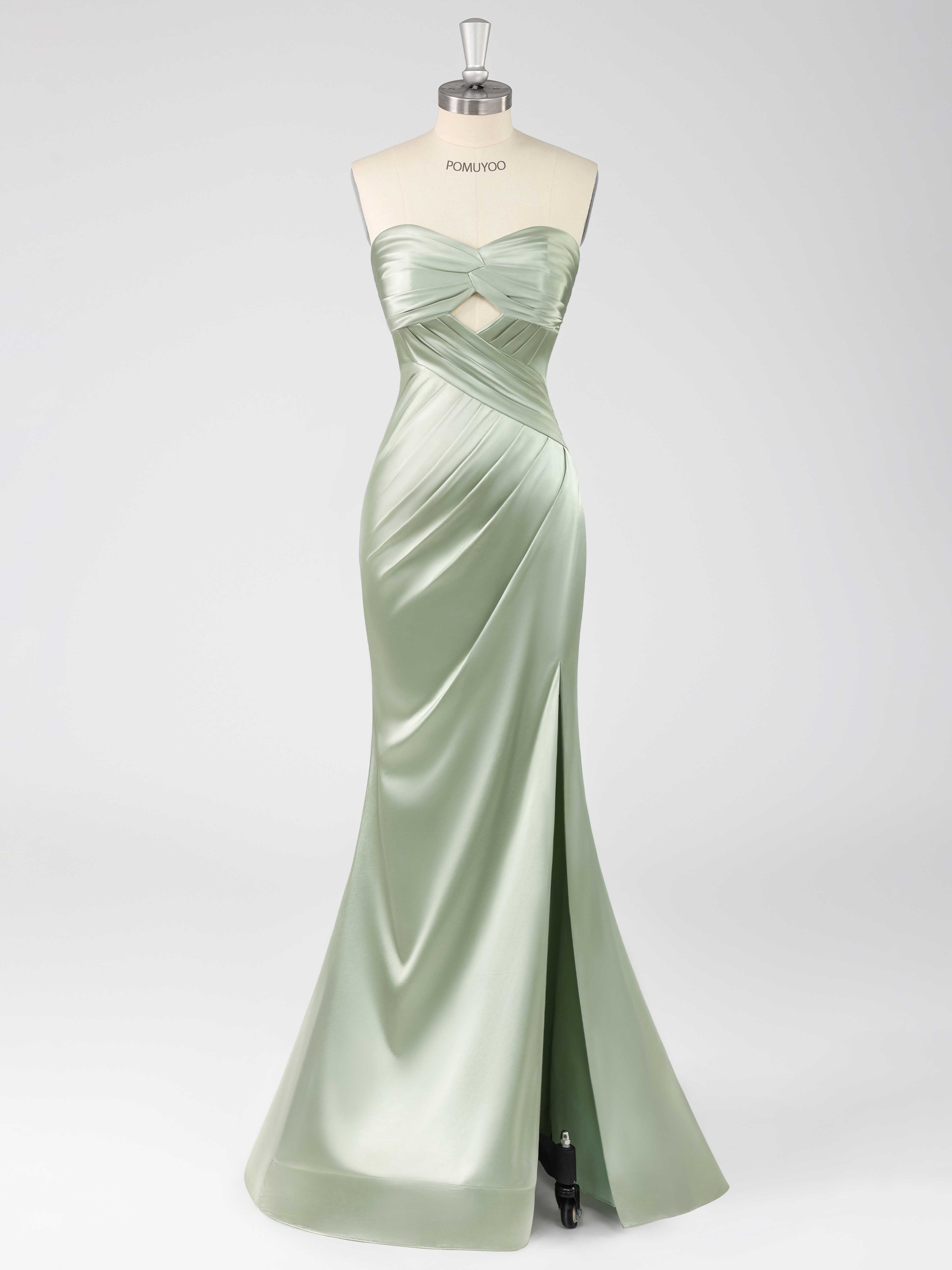 Glamorous Mermaid Sweetheart Ruched Long Satin Prom Dress with Slit