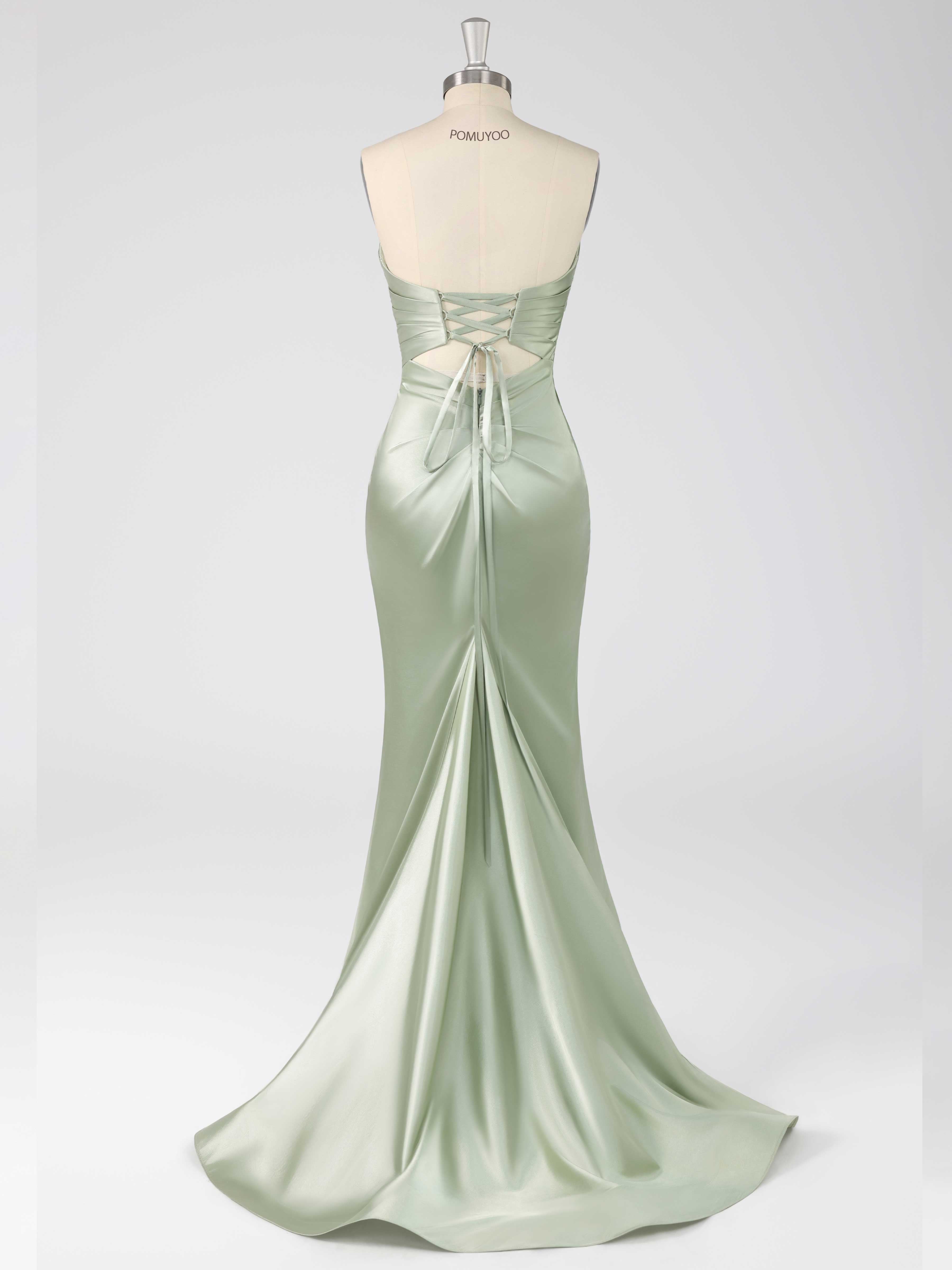 Glamorous Mermaid Sweetheart Ruched Long Satin Prom Dress with Slit