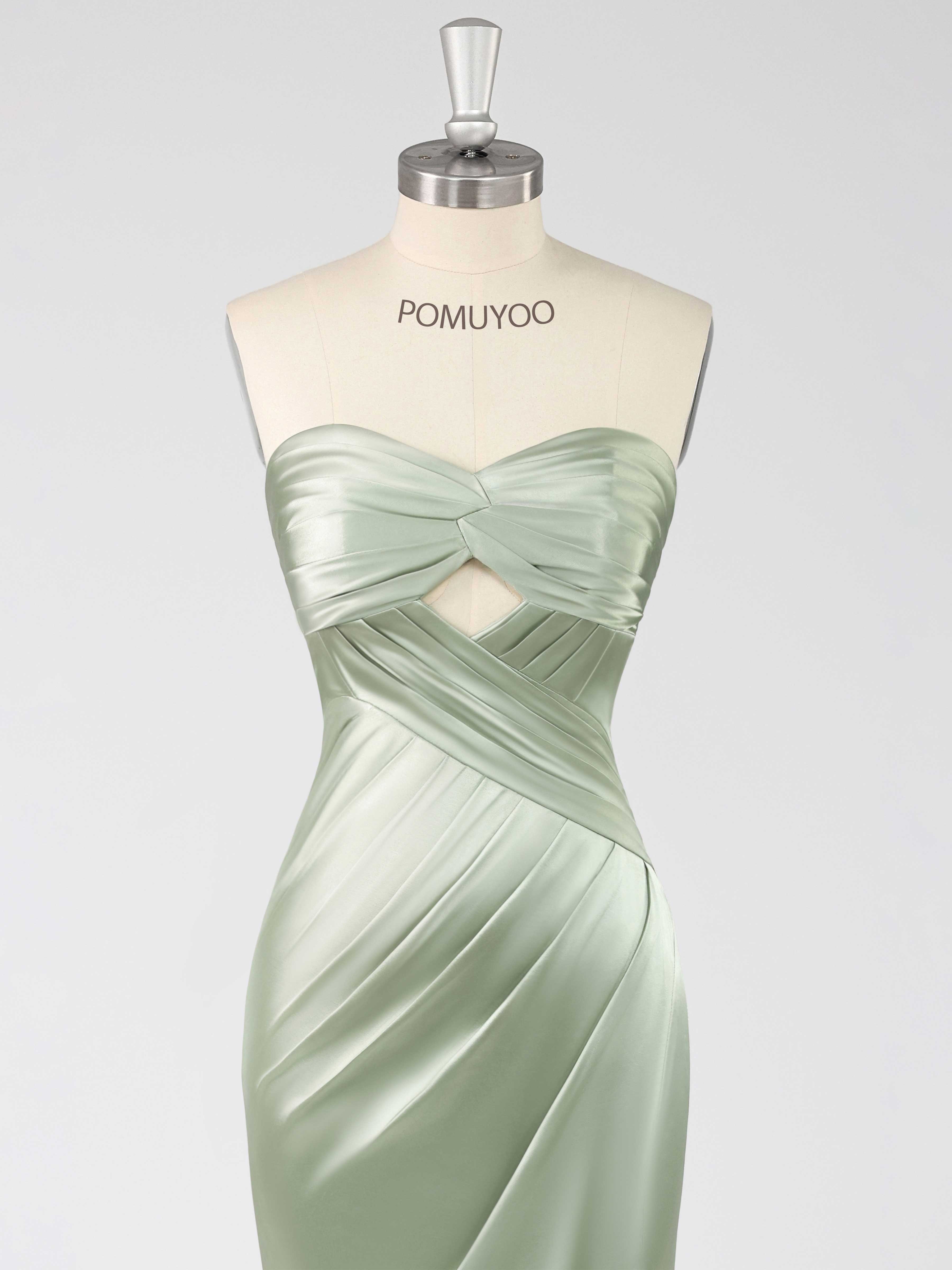 Glamorous Mermaid Sweetheart Ruched Long Satin Prom Dress with Slit