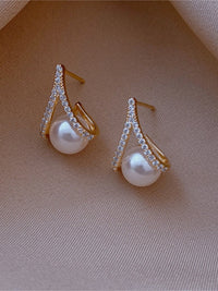 Gold Pearl Crystal Bridal Stud Earrings