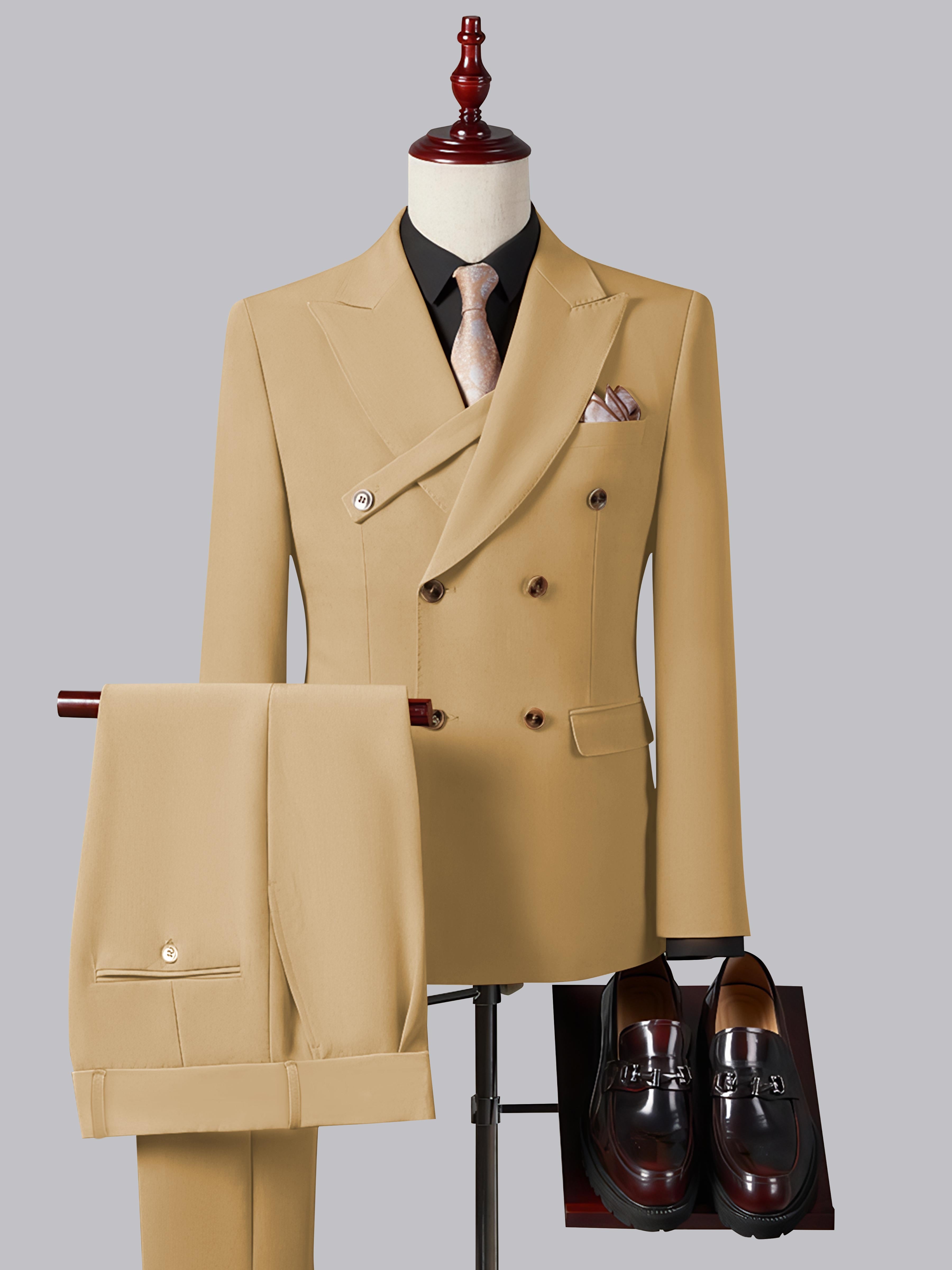 Formal Slim Fit Double Breasted Men's 2 Pieces Peak Lapel Strap Suit