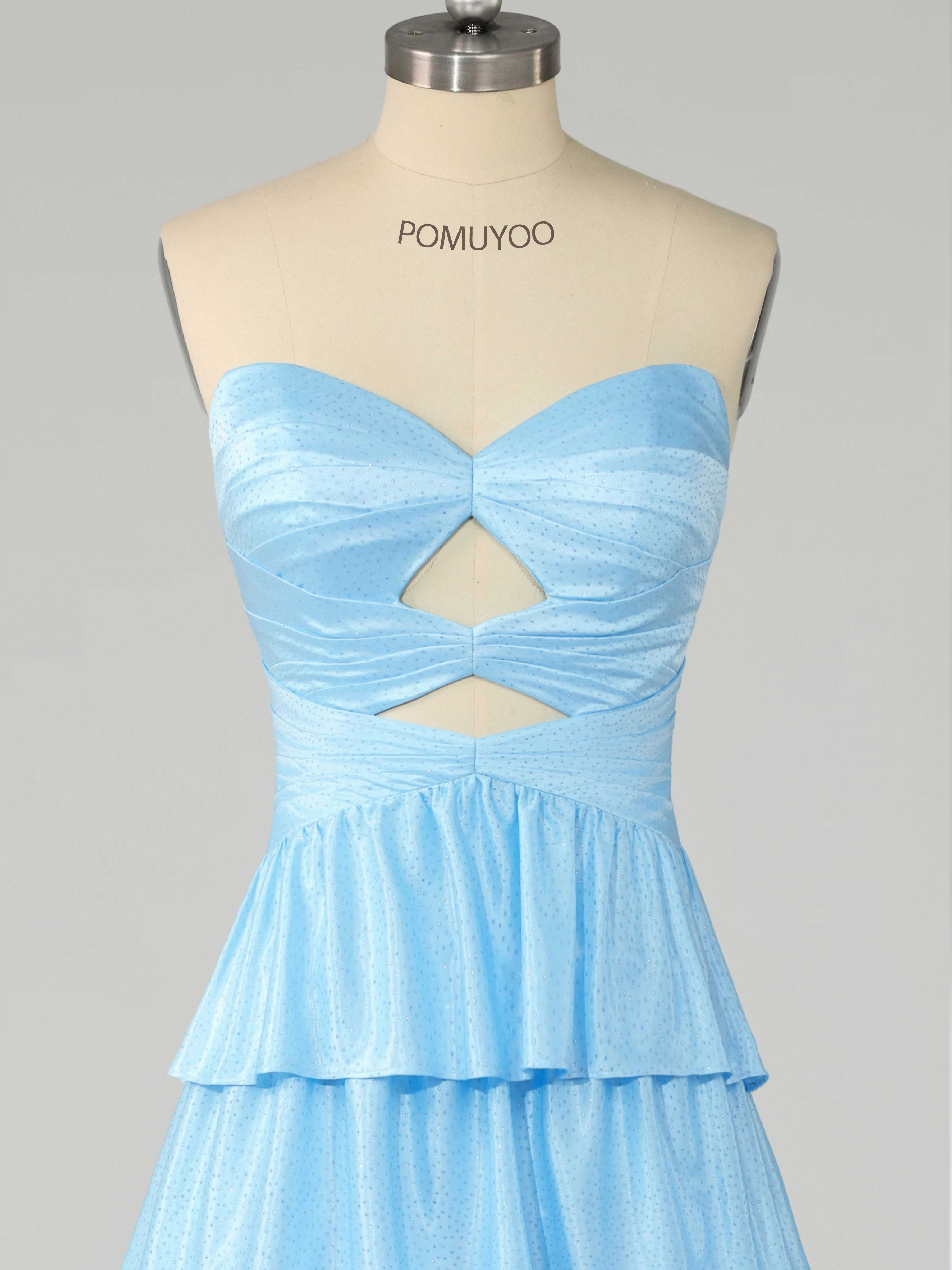 Graceful A-Line Sweetheart Tiered Sweep Train Beading Satin Prom Dresses