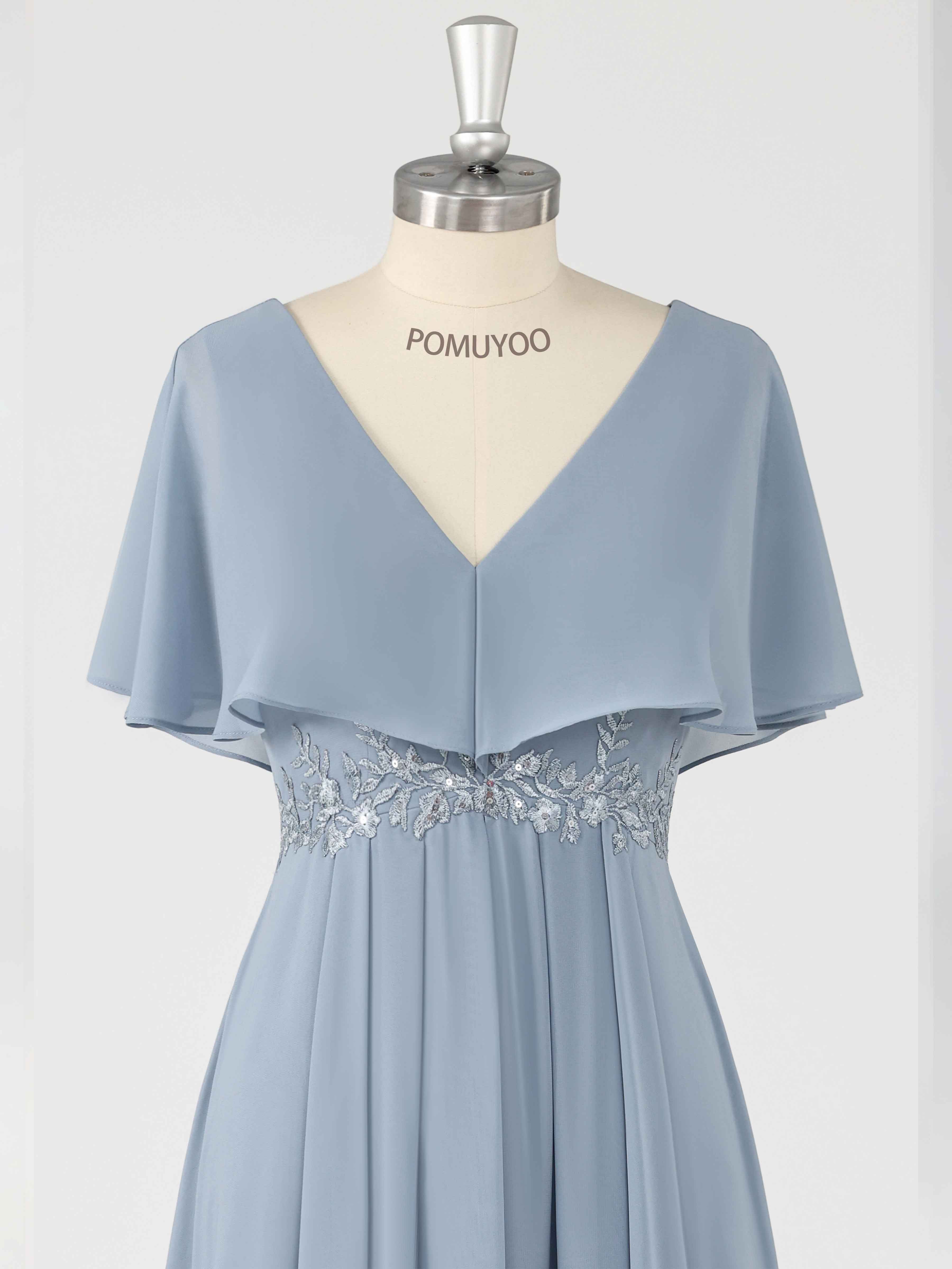 Graceful V Neck Appliques Tea Length Chiffon Mother of the Bride Dresses