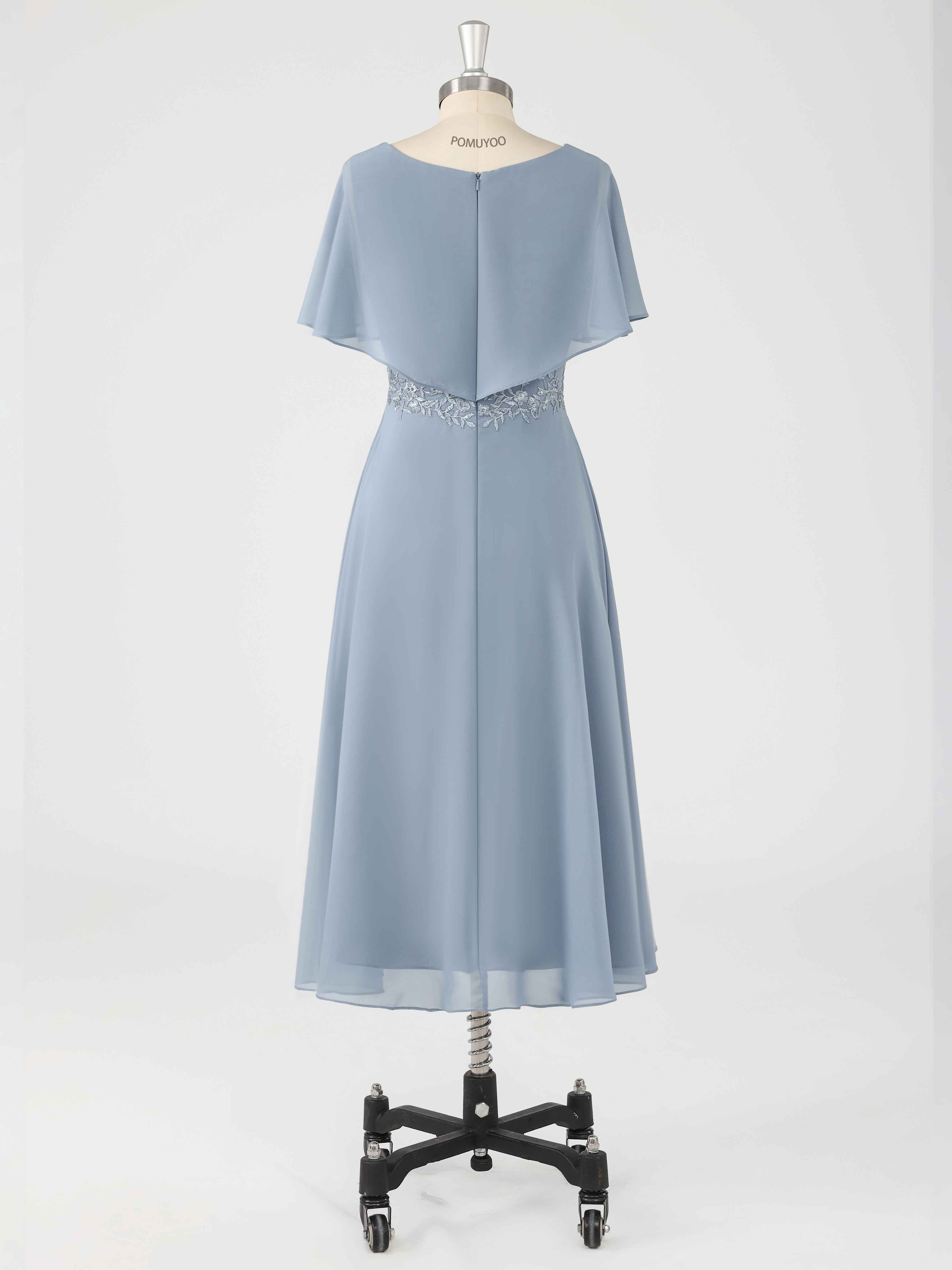 Graceful V Neck Appliques Tea Length Chiffon Mother of the Bride Dresses