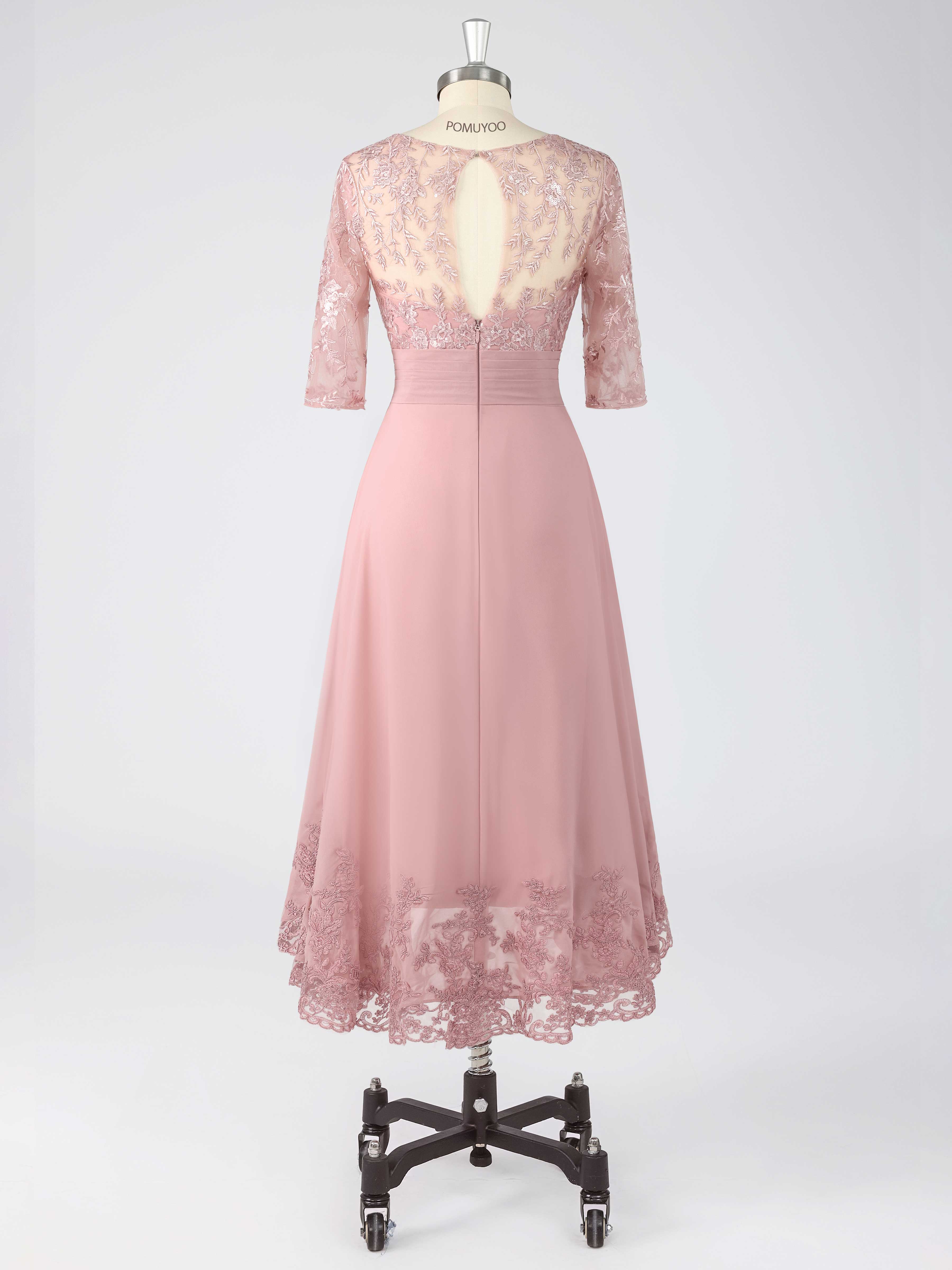 Graceful A-Line Illusion Appliques Sequins Asymmetrical Chiffon Mother of The Bride Dresses