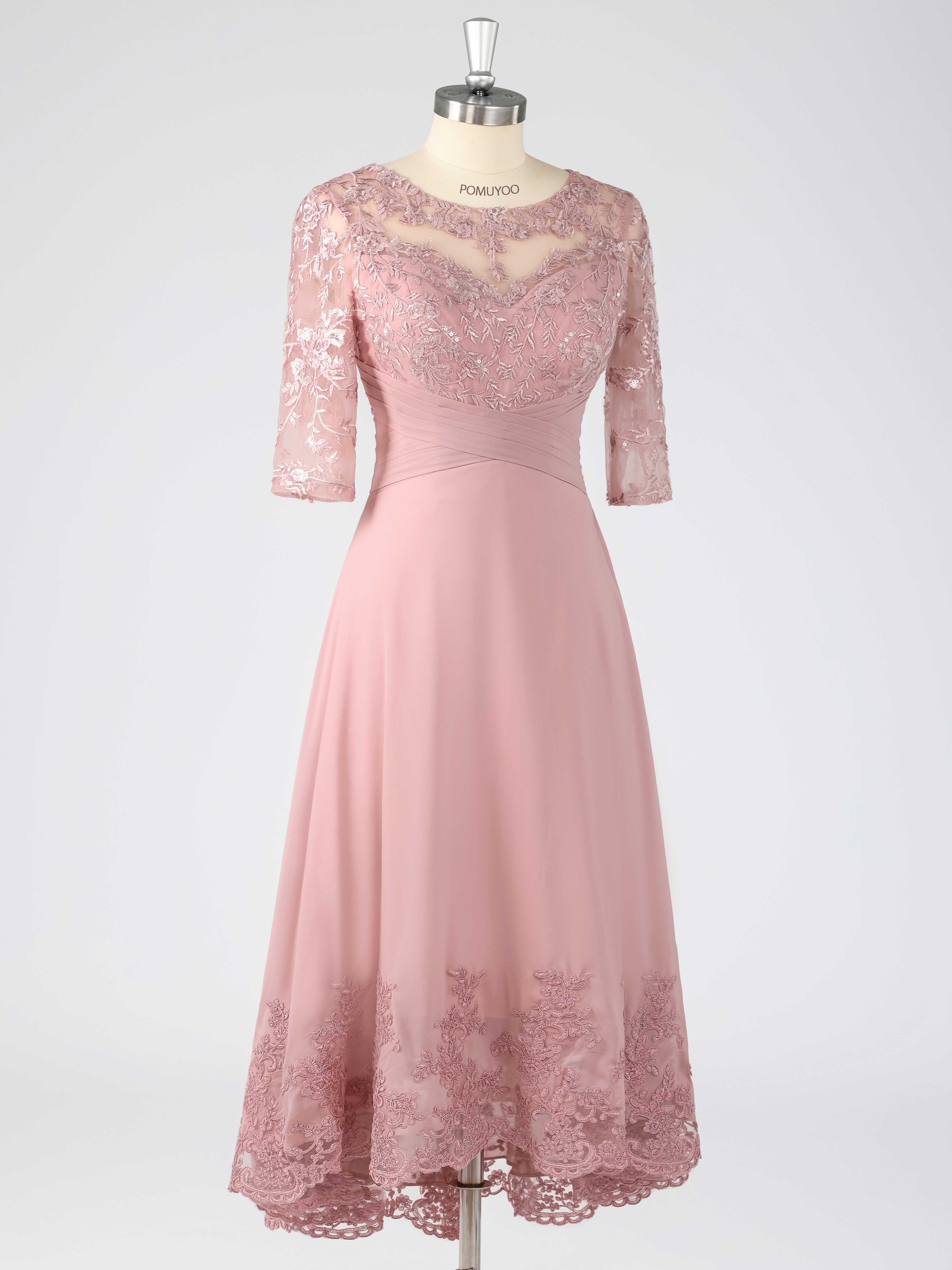 Graceful A-Line Illusion Appliques Sequins Asymmetrical Chiffon Mother of The Bride Dresses