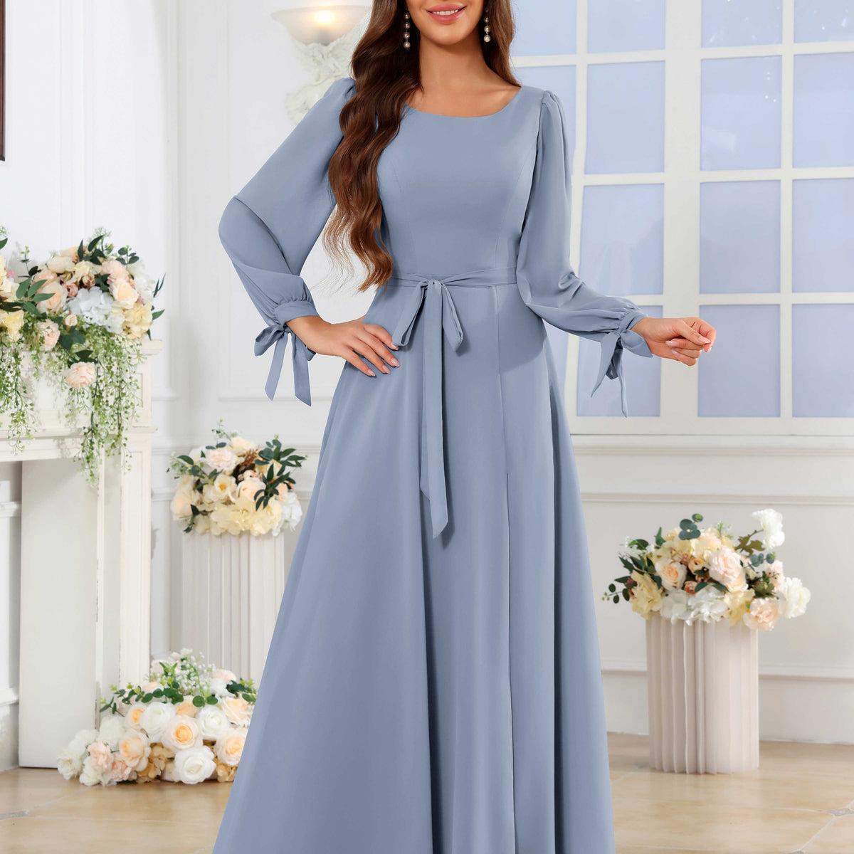 bluish grey bridesmaid dresses Dusty Blue Halter Trumpet/Mermaid Stretch Satin Bridesmaid Dresses With Split Sweetheart Sleeve Length Bridesmaid Dresses Bluish Grey Dress